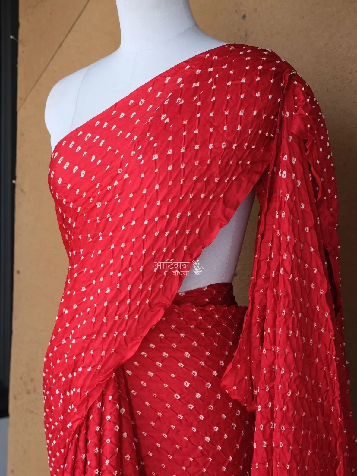Classic Red Bandhani Saree in Pure Gaji Silk