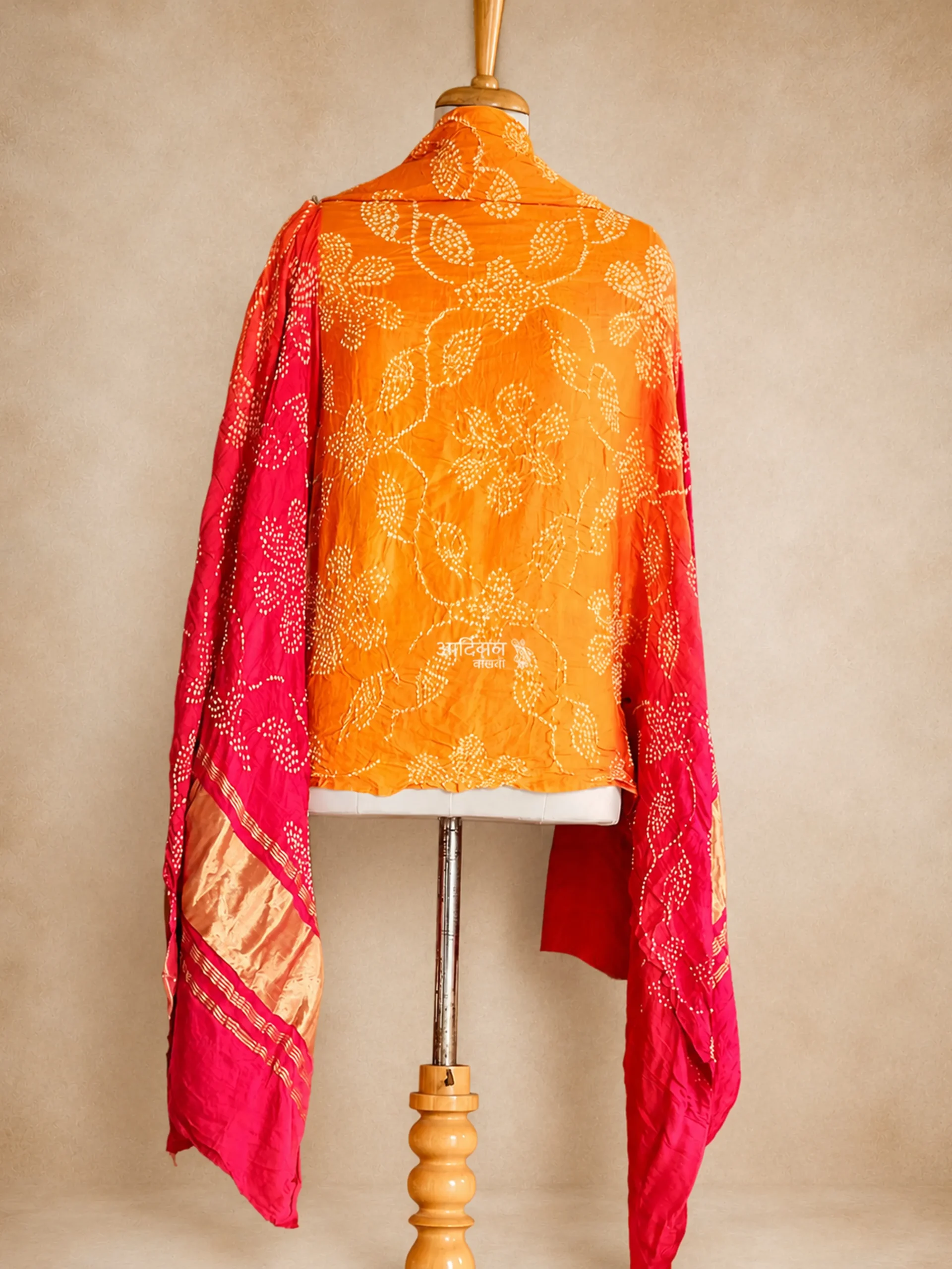 Handcrafted Gaji Silk Dupatta with Bandhani