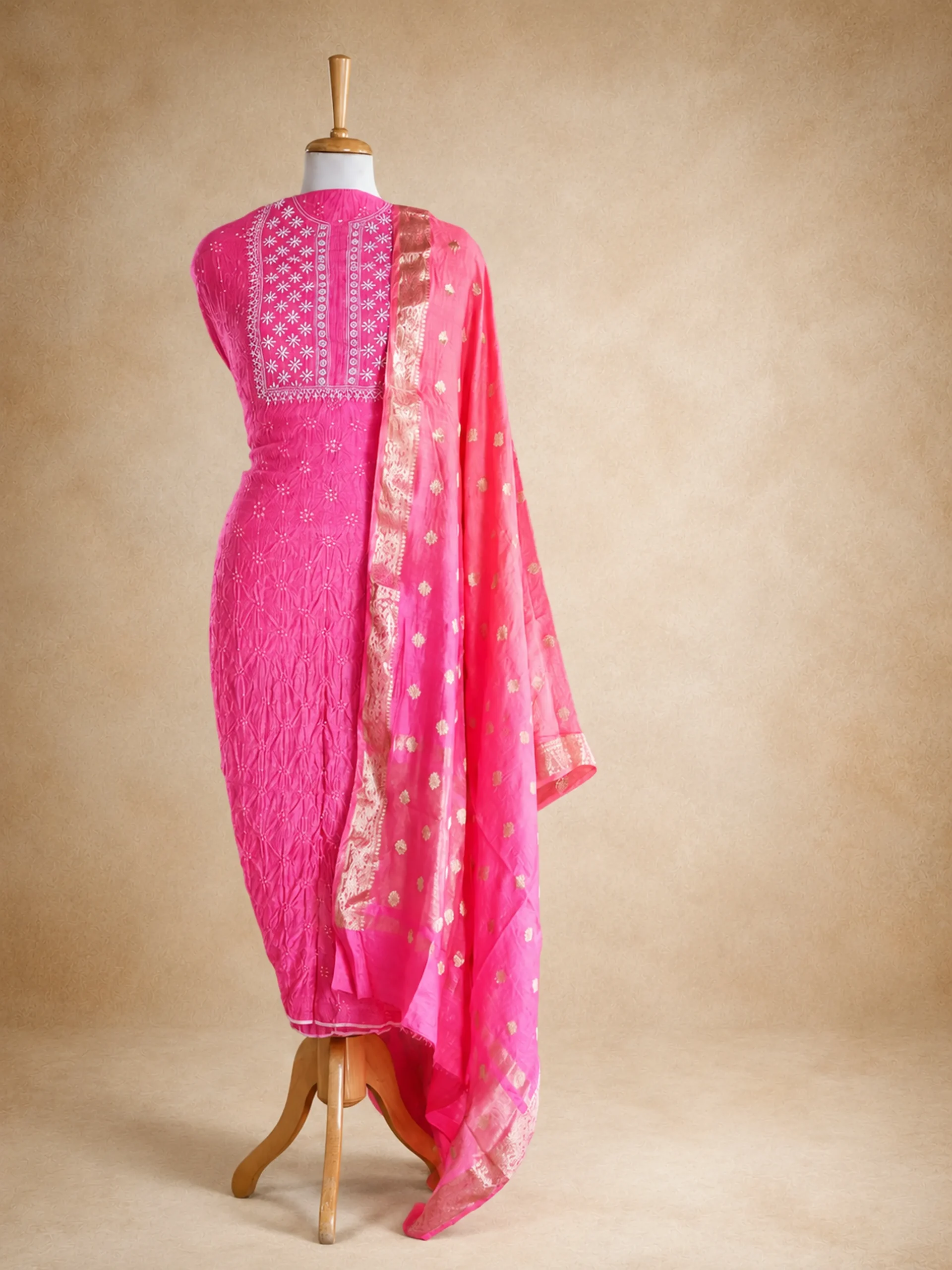 The Roseate : Chikankari Munga Silk Top with Raw Silk Dupatta