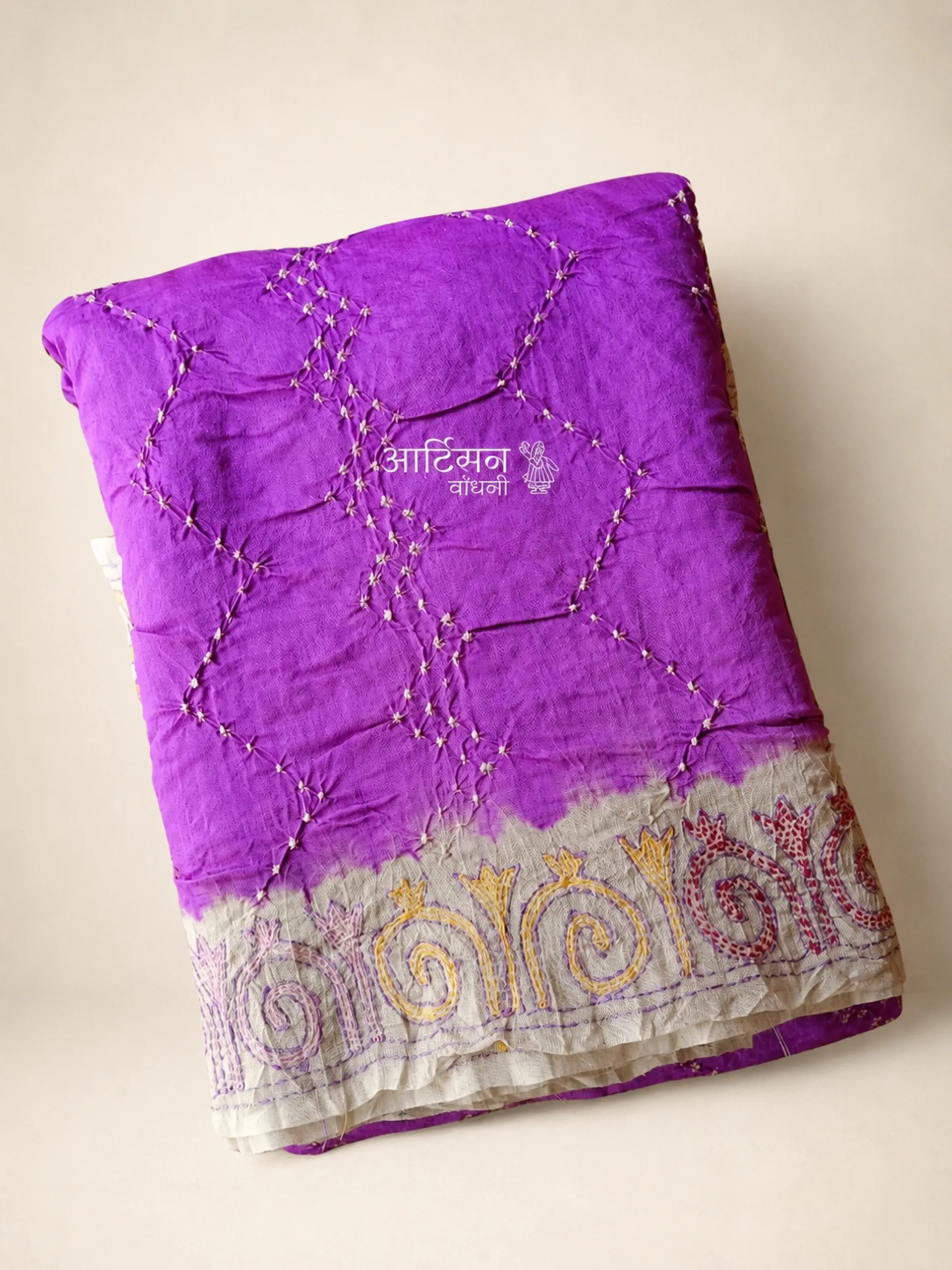 Traditional Katha Embroidered Modal Silk Saree