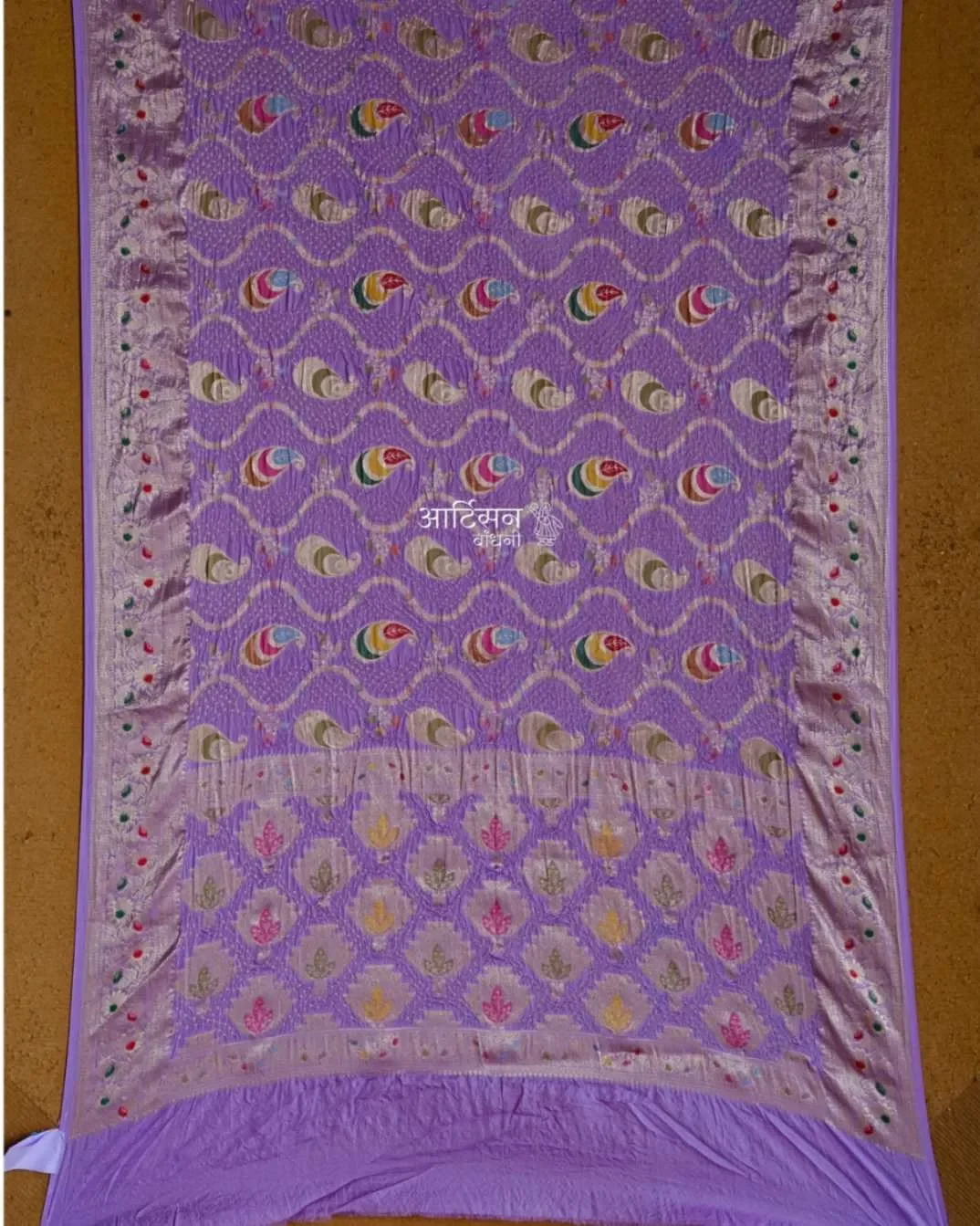 Luxury Handmade Bandhani Saree in Pure Tussar Silk