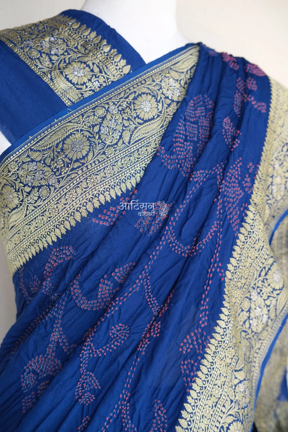 Royal Blue Bandhani Saree in Pure Georgette