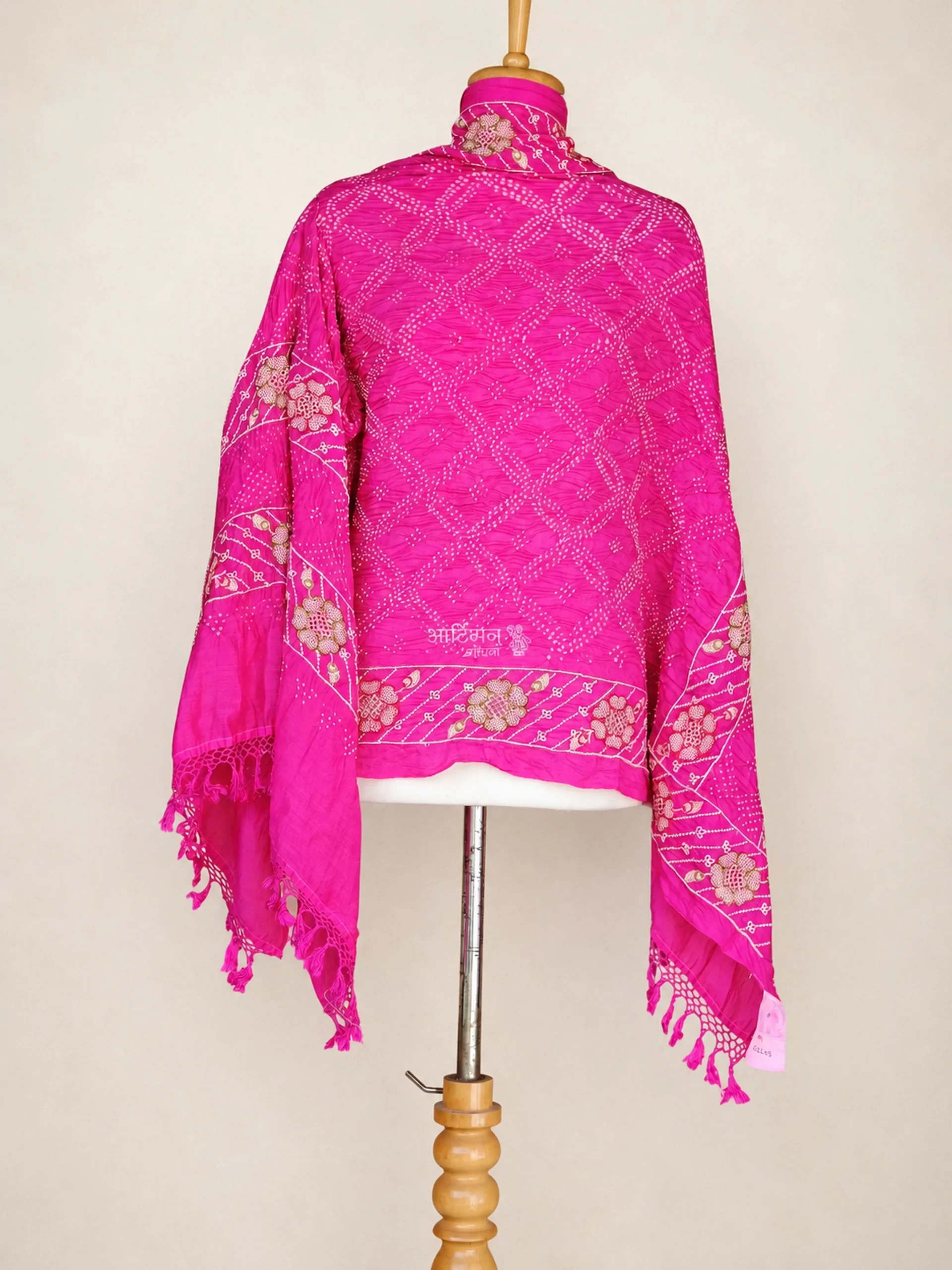 Rani Pink Festive Munga Silk Bandhej Dupatta