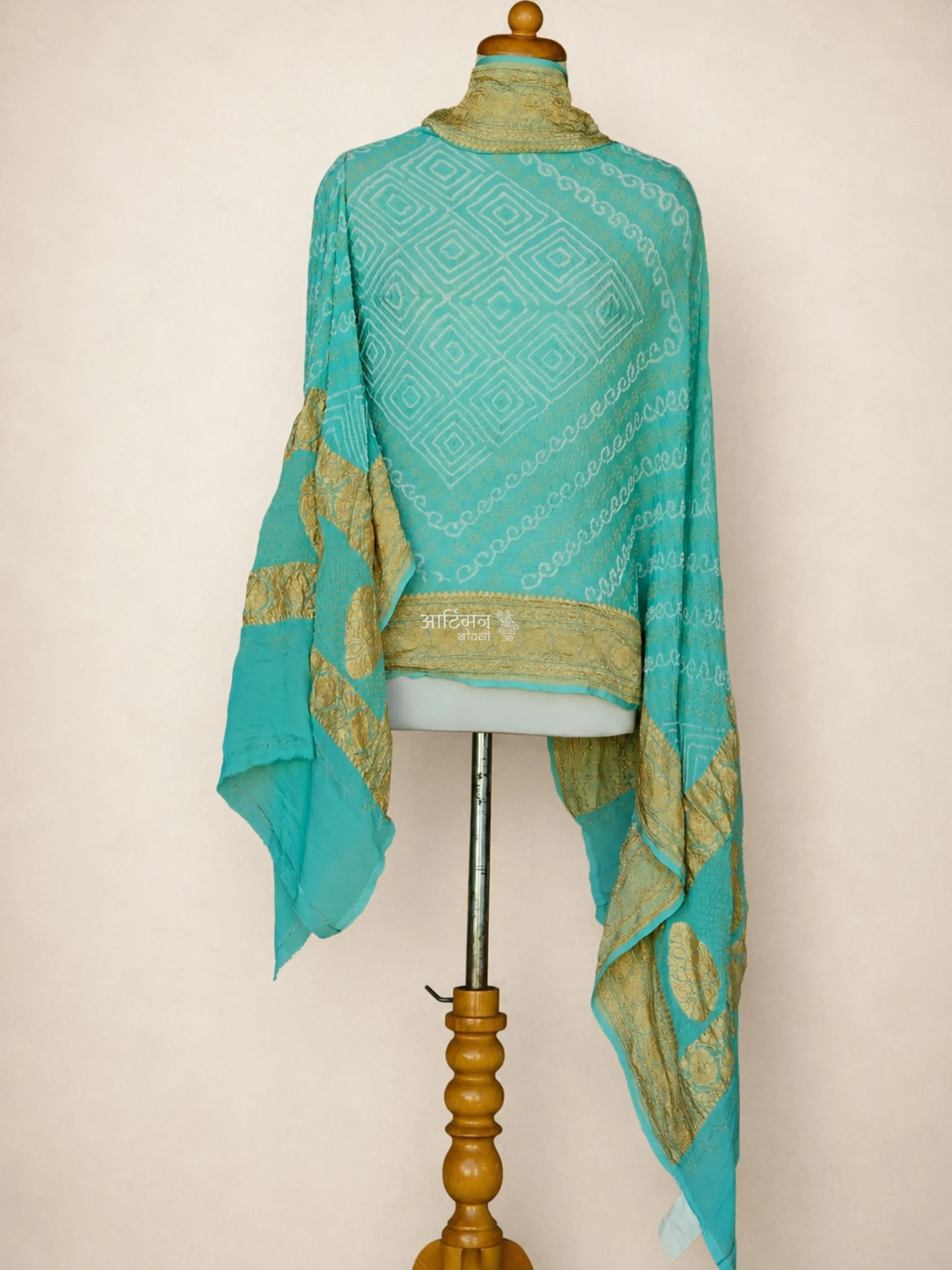 Pastel Charm - Ivory & Mint Pure Georgette Bandhani Dupatta