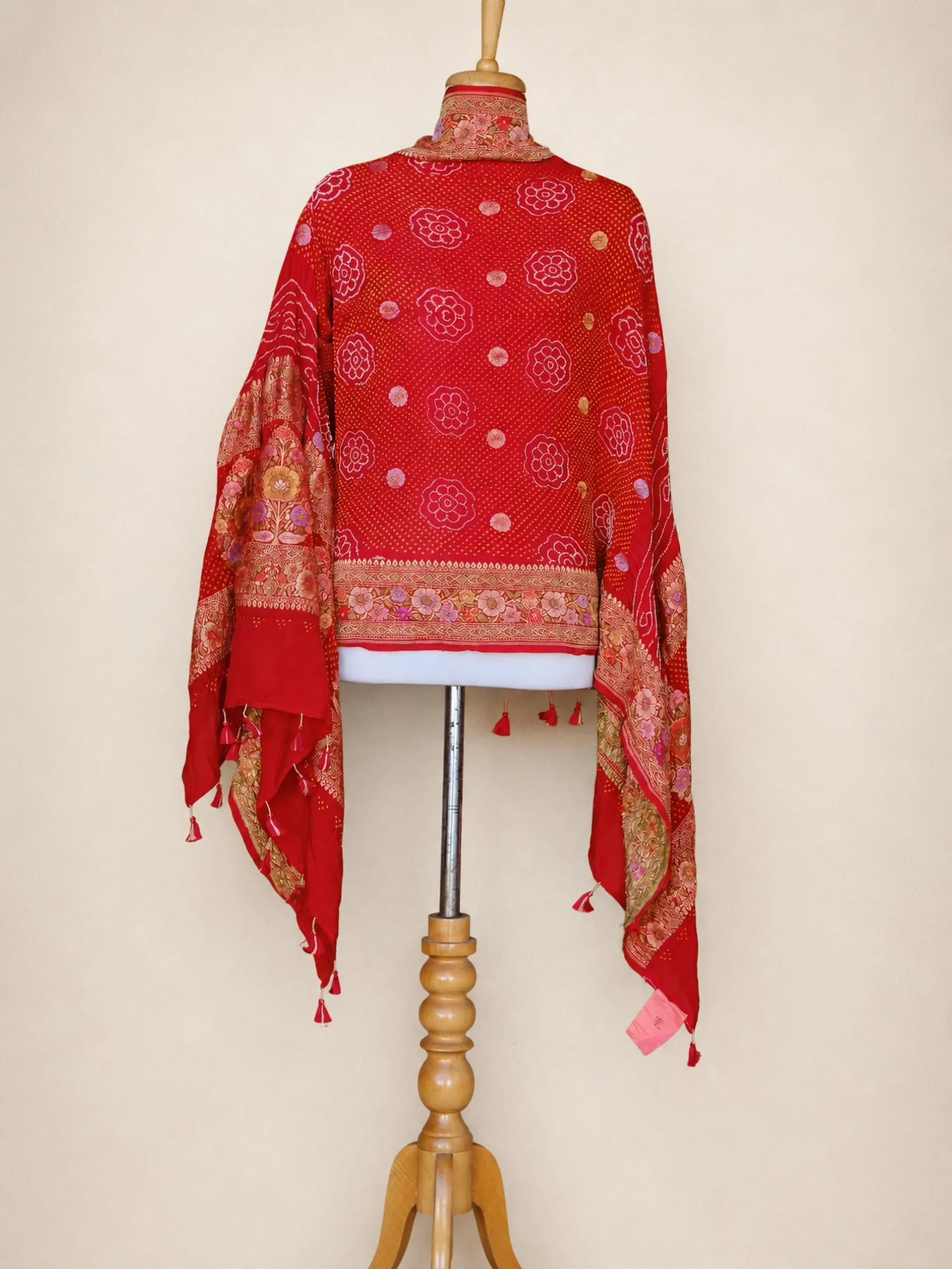 Sindoori Hue - Bridal Red Pure Chiffon Georgette Bandhej Dupatta