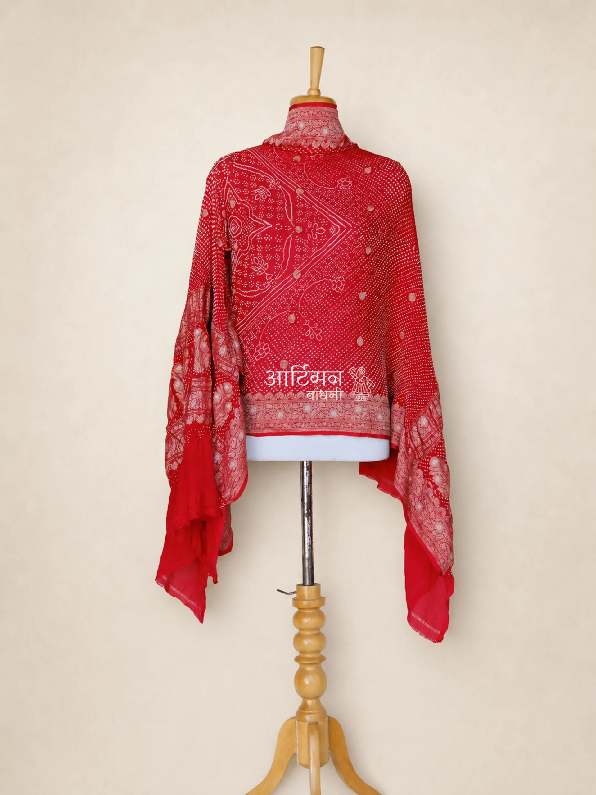 Sindoori Hue - Bridal Red Pure Chiffon Georgette Bandhej Dupatta