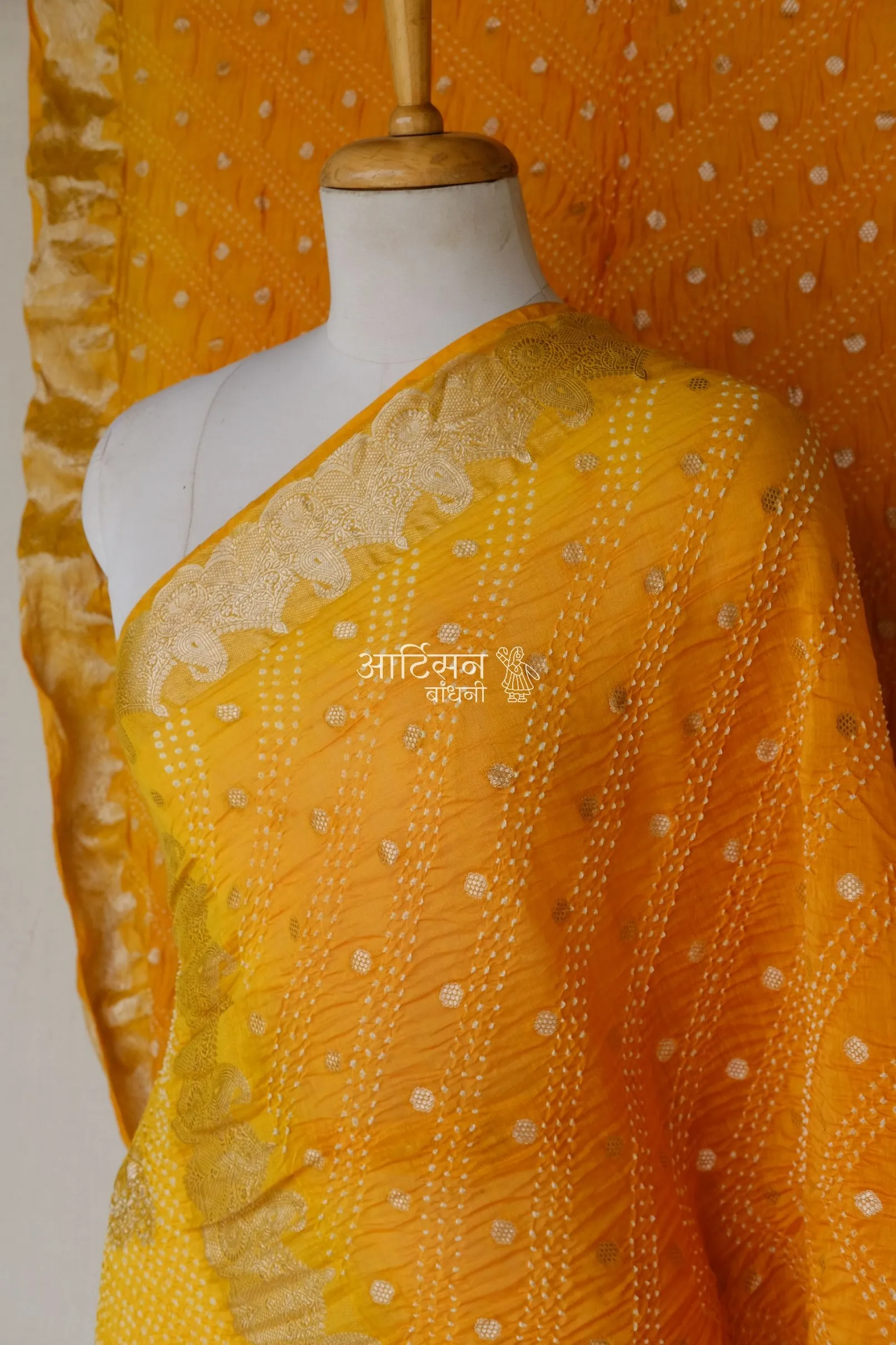 Handcrafted Chanderi Cotton Silk Bandhej Saree