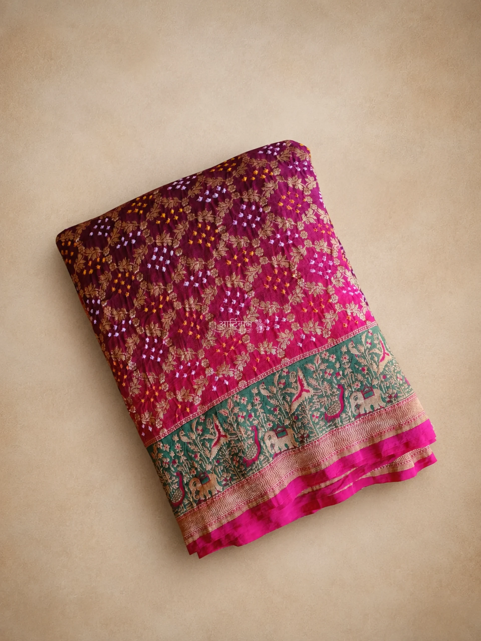 Pure Georgette Saree with Bandhani Art