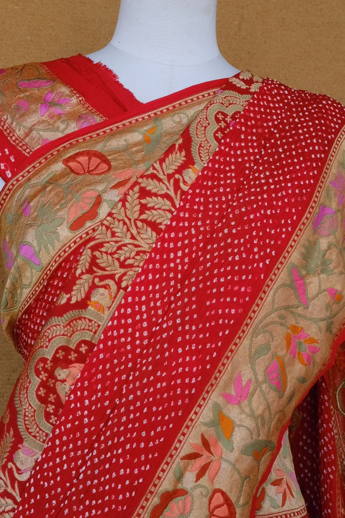 Traditional Handwoven Bandhani Banarasi Saree