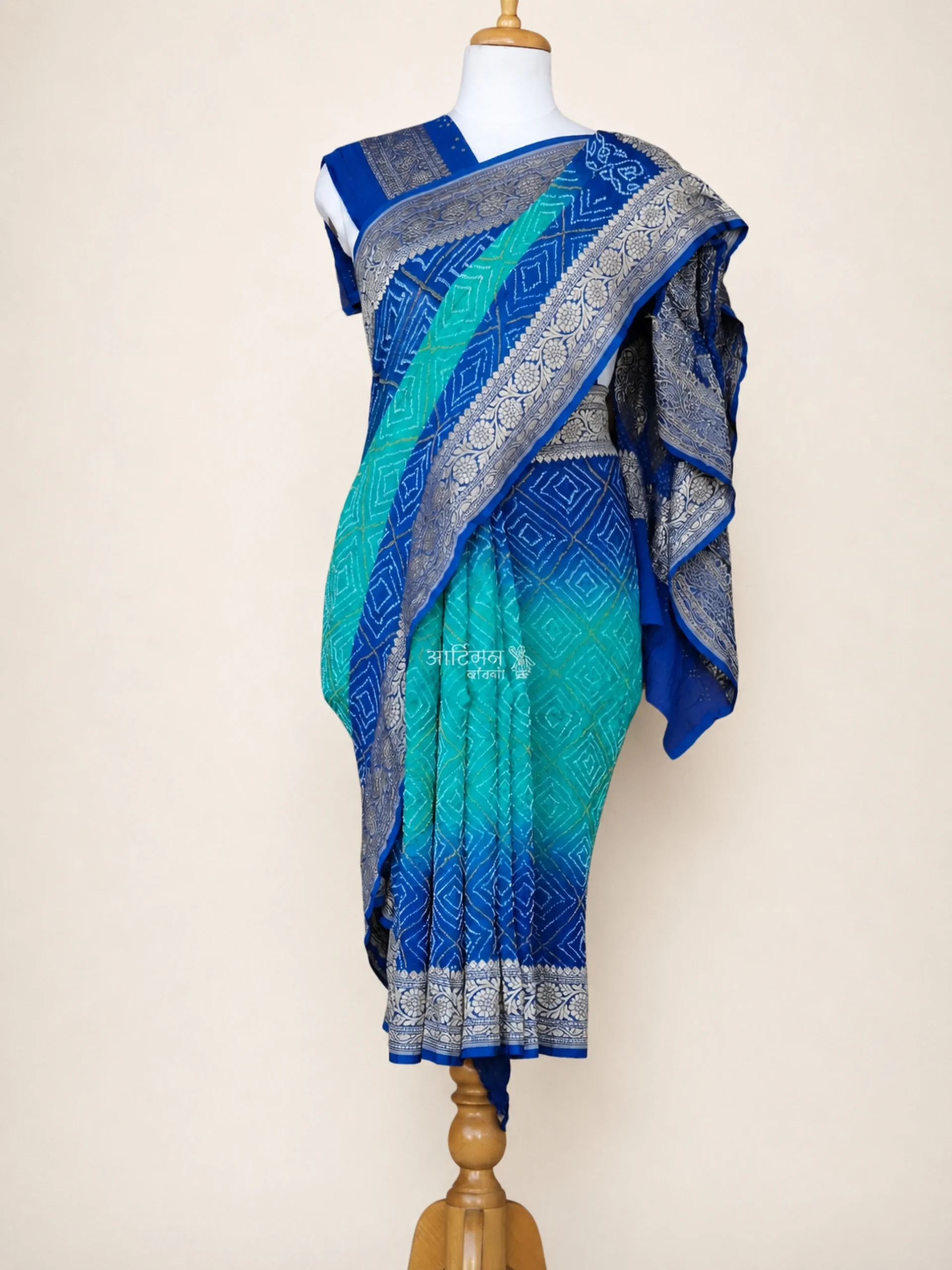 Midnight Blue Bandhani Saree in Pure Chiffon Georgette
