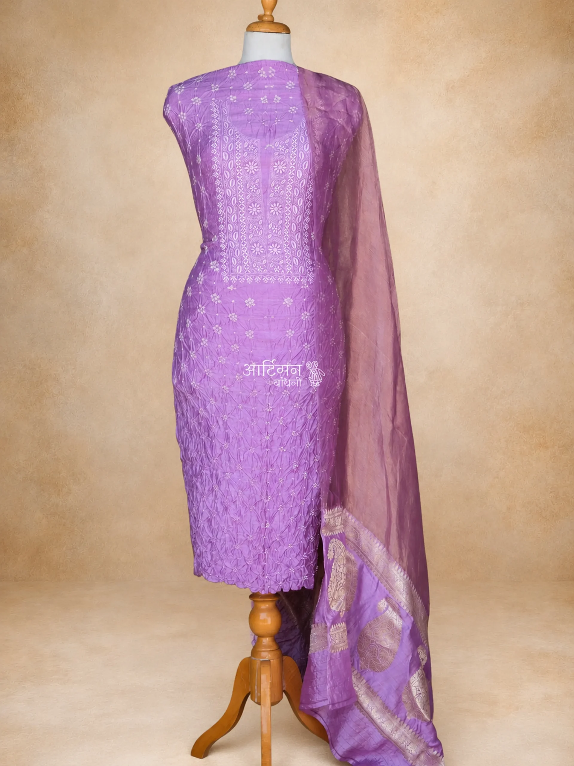 Lavender Noor – Pure Munga Silk with Tissue Silk Dupatta