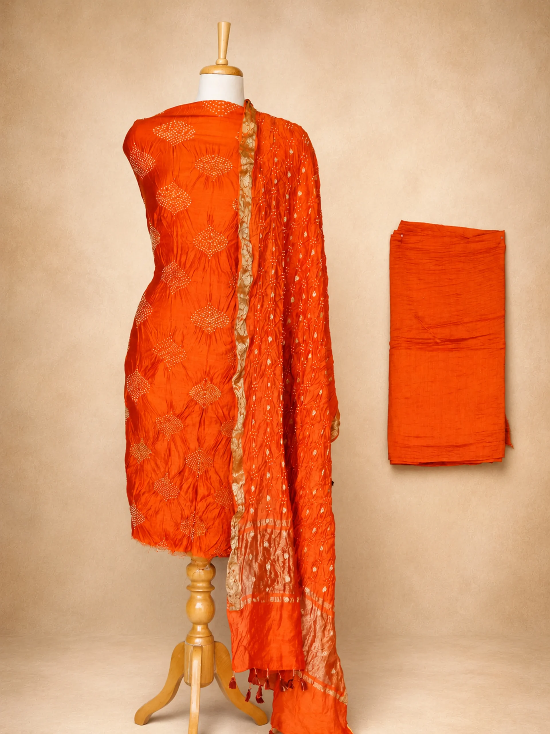 The Kesariya Collection – Pure Munga Silk Chikankari Suit Set in Shades of Orange