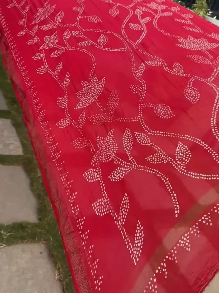 Traditional Kutch Bandhani Saree in Chanderi Cotton Silk