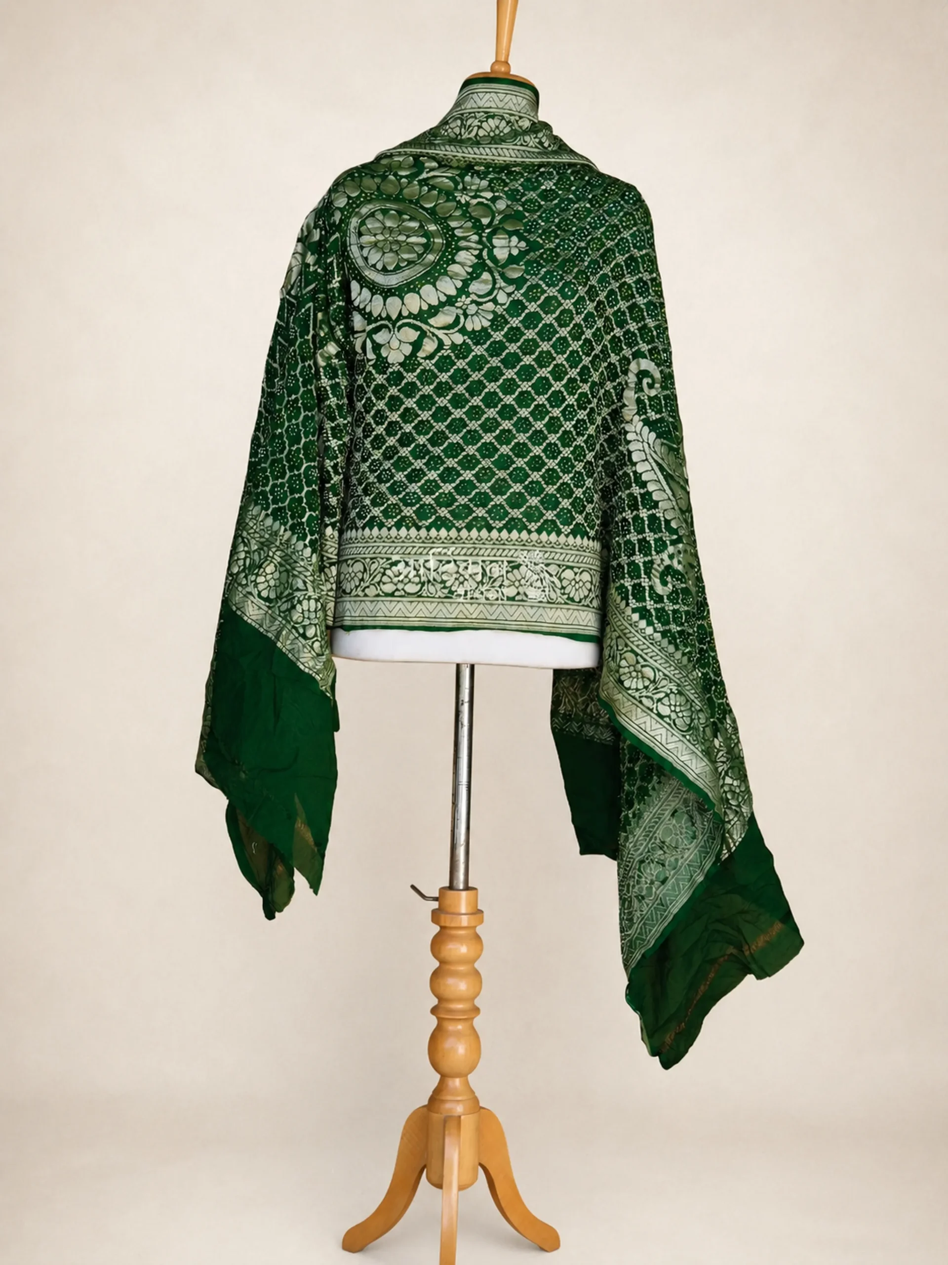 Dhani - Mehendi Green Pure Georgette Kutchi Bandhej Dupatta
