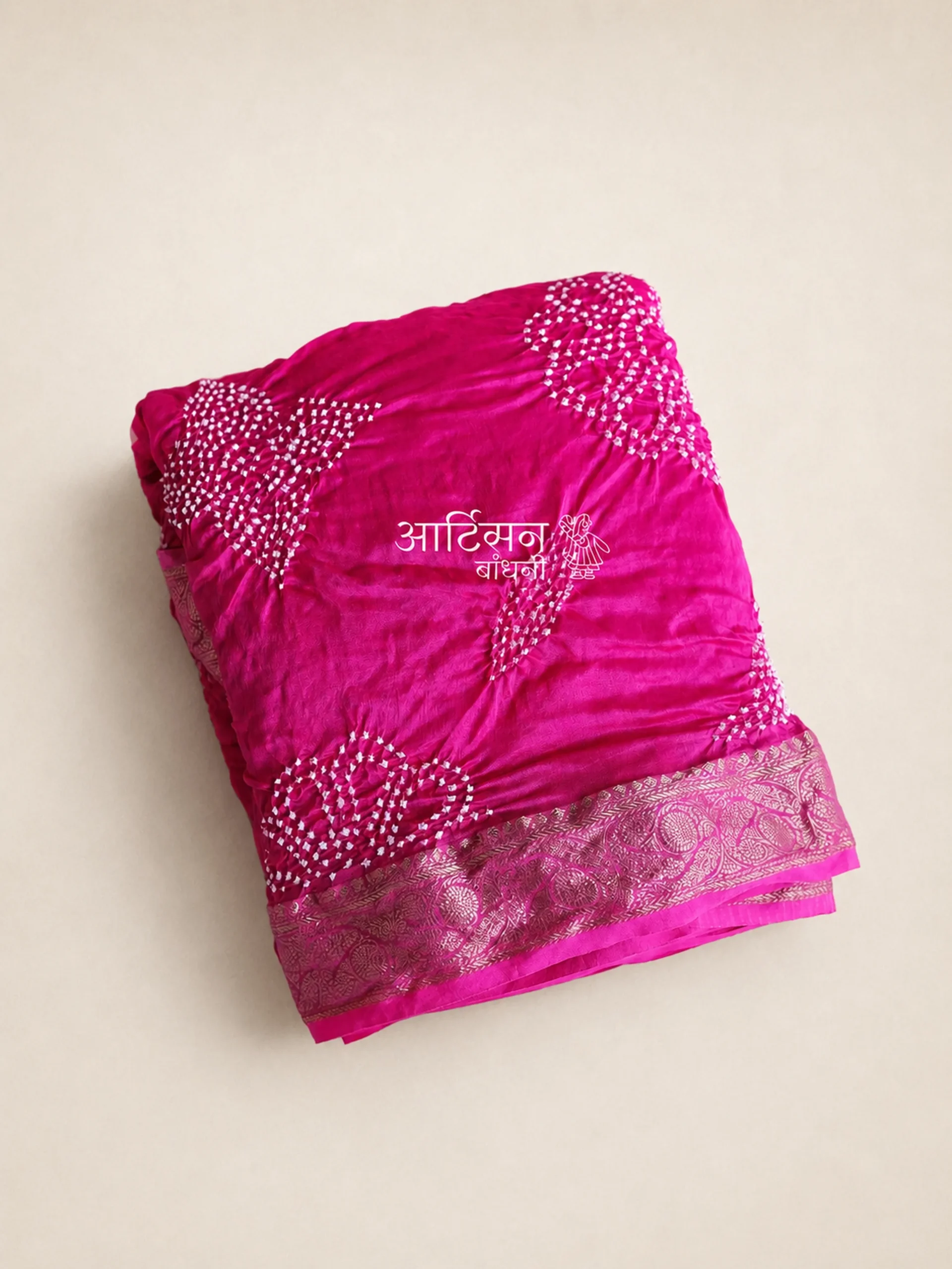 Crimson  Bandhani Saree in Chanderi Cotton Silk