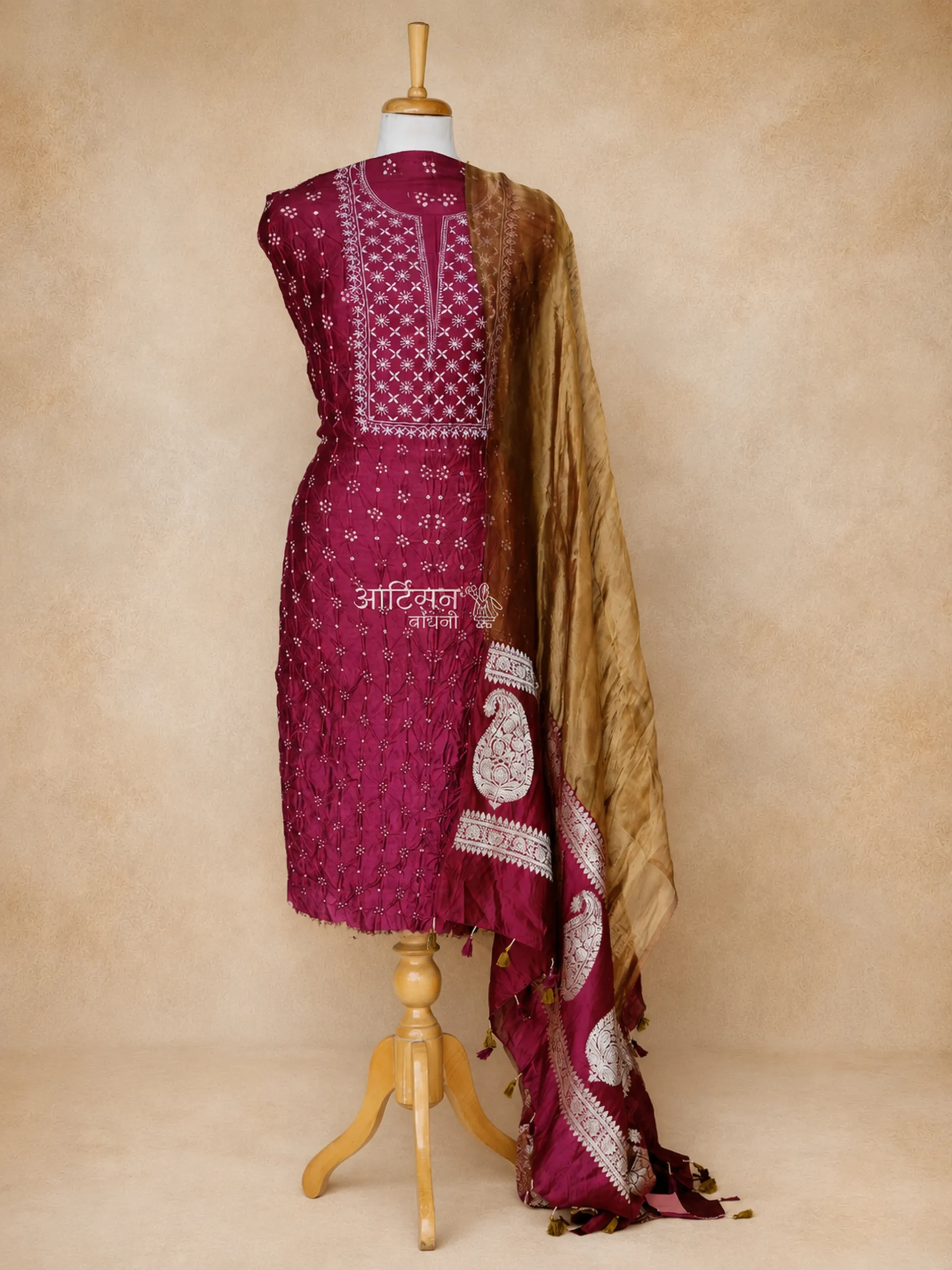 Curated Luxury Munga Silk Chikankari Dress Material in Shades of Purple