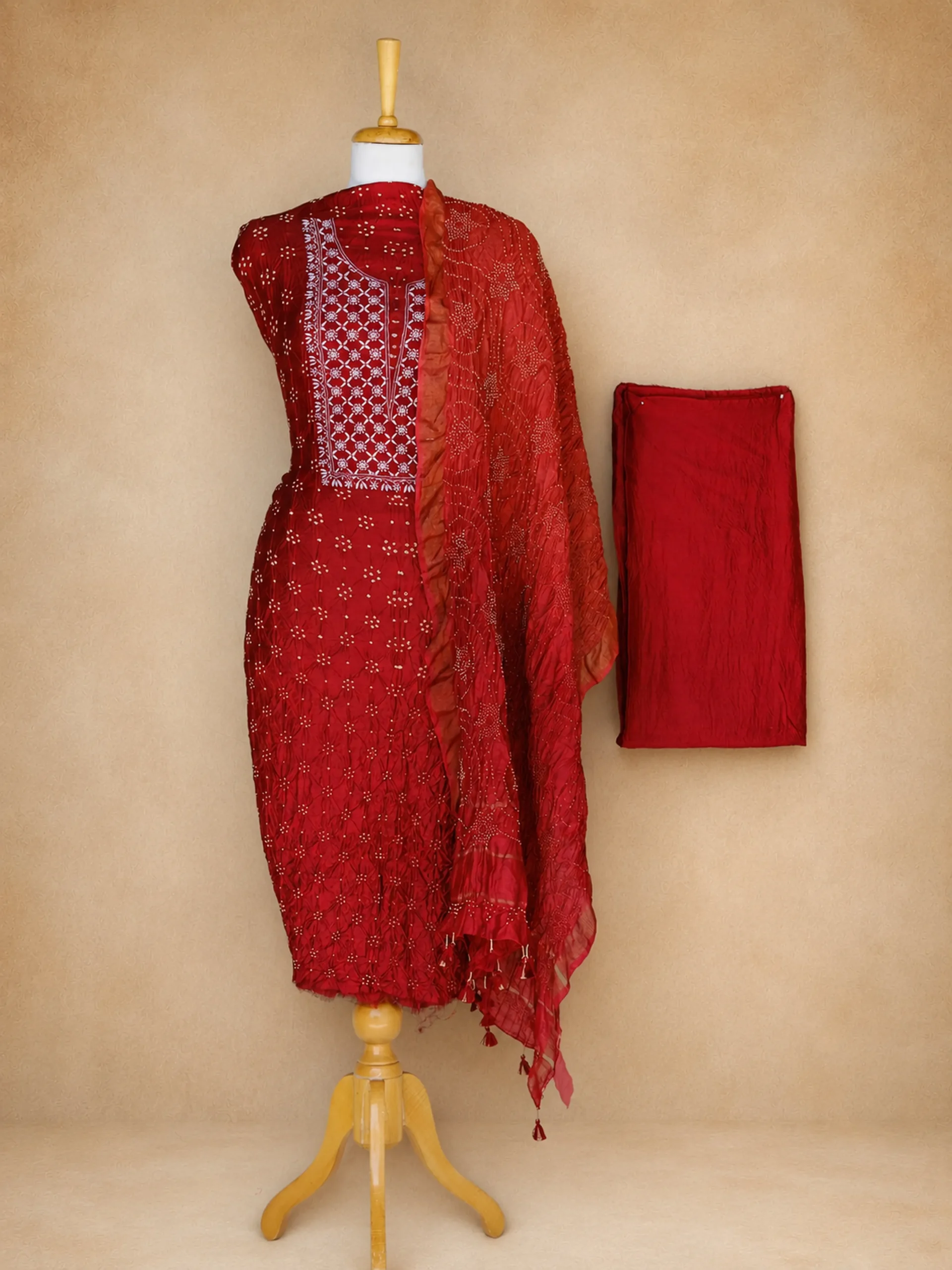 The Maroon Heritage Collection – Pure Munga Silk Chikankari Suit Set