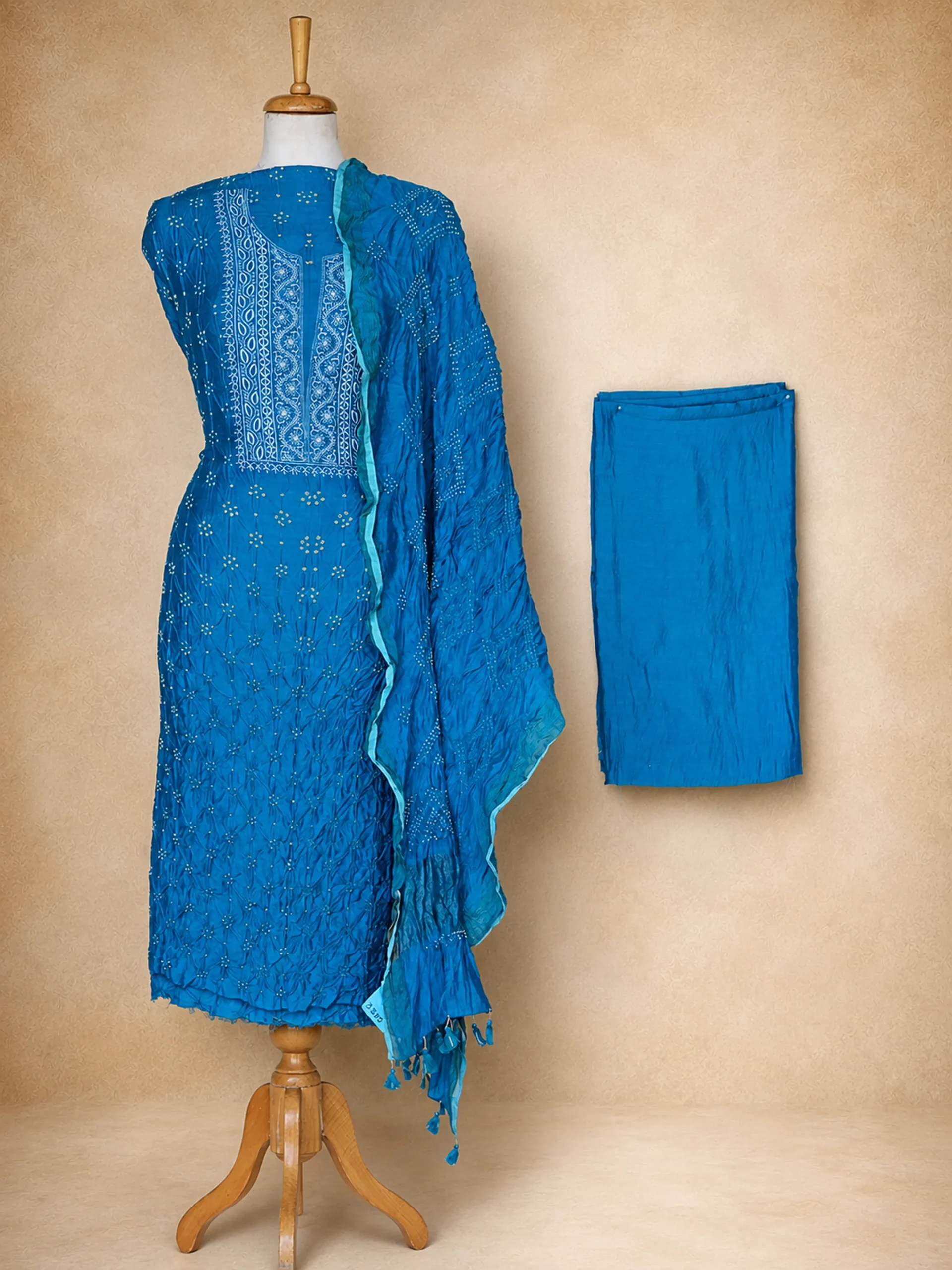 Curated Luxury Munga Silk Chikankari Dress Material