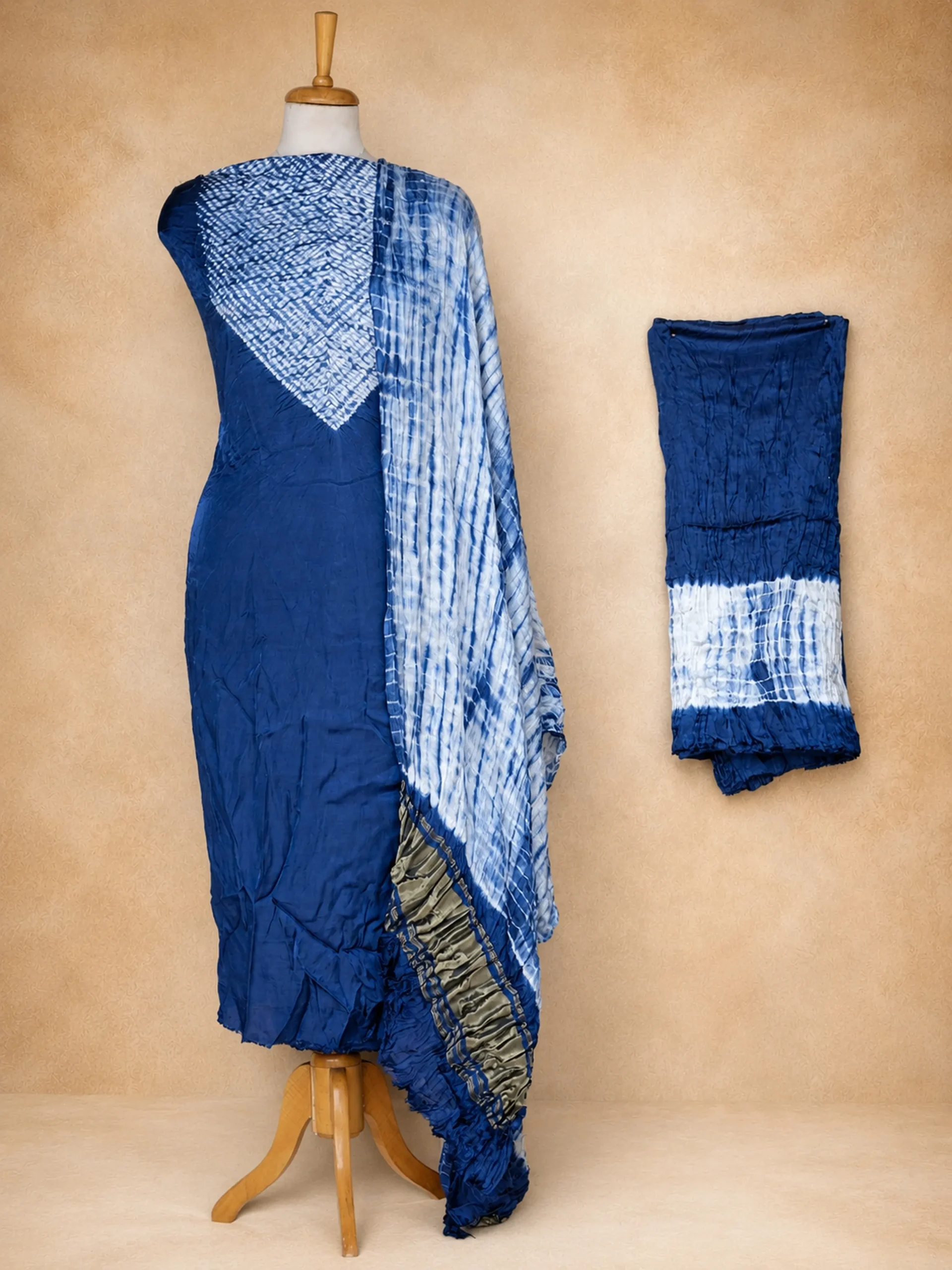 Pure Modal Silk Shibori Suit Set in Shades of Blue