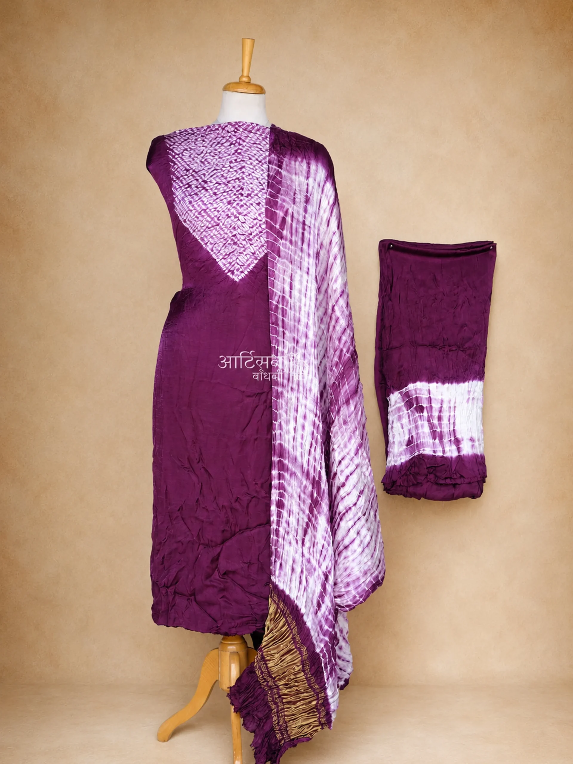 Festive Modal Silk Shibori Suit Set in Deep Violet and Purple Tones