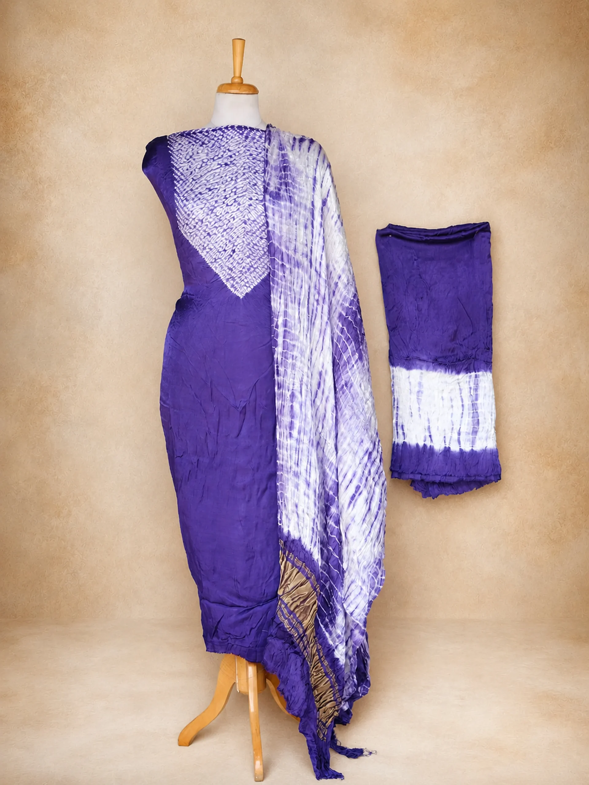 The Amethyst Heritage Collection – Modal Silk Shibori Suit Set in Shades of Purple