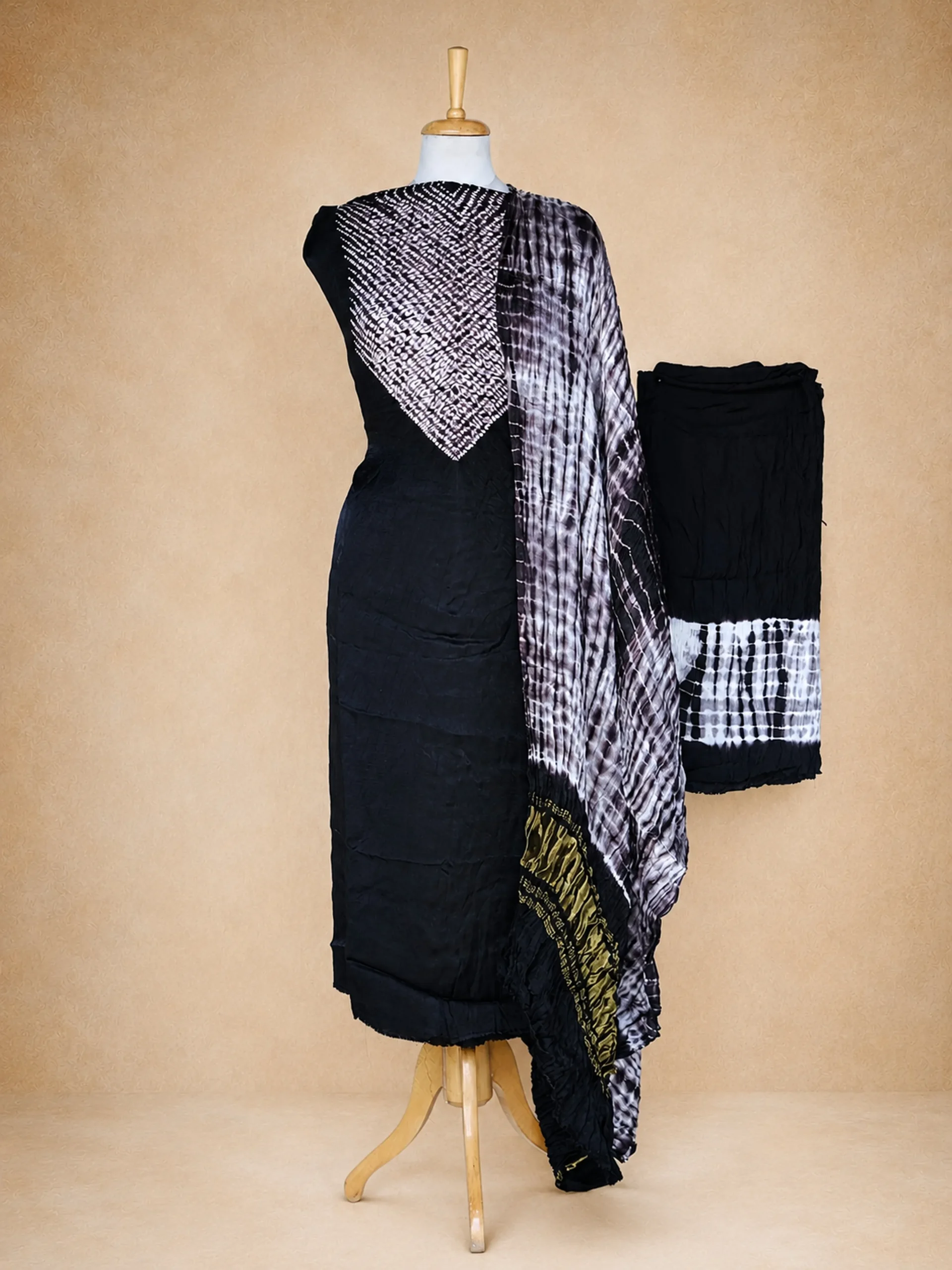 The Noir Heritage Collection – Modal Silk Shibori Suit Set in Shades of Black