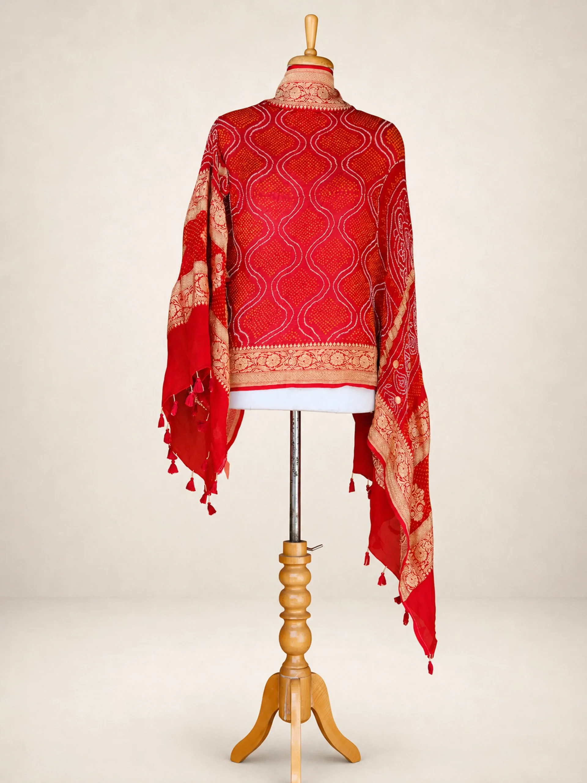 Crimson Heritage - Deep Red Pure Georgette Bandhani Dupatta