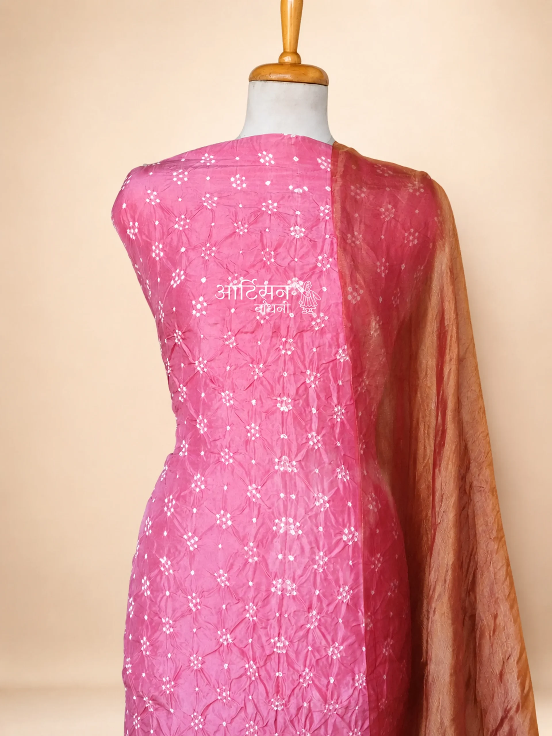 Pure Chanderi Silk Unstitched Suit Set with Raw Tussar Dupatta