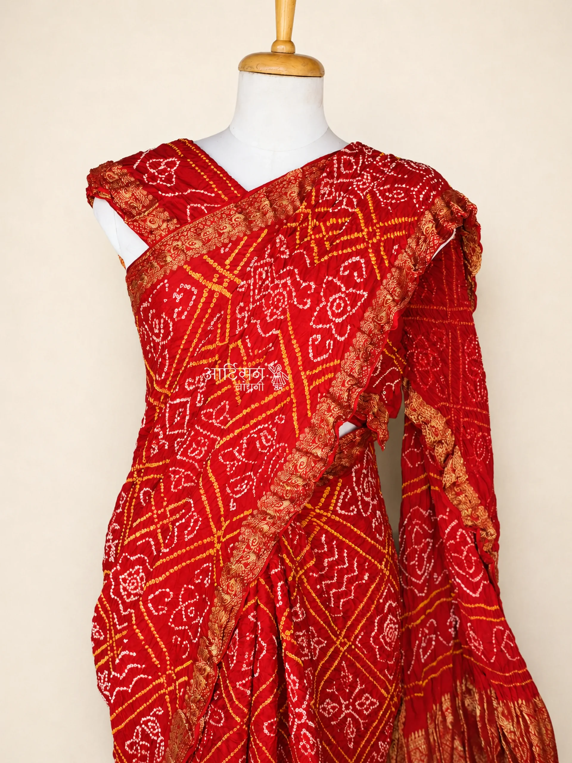 Red Bandhani Saree in Pure Gaji Silk