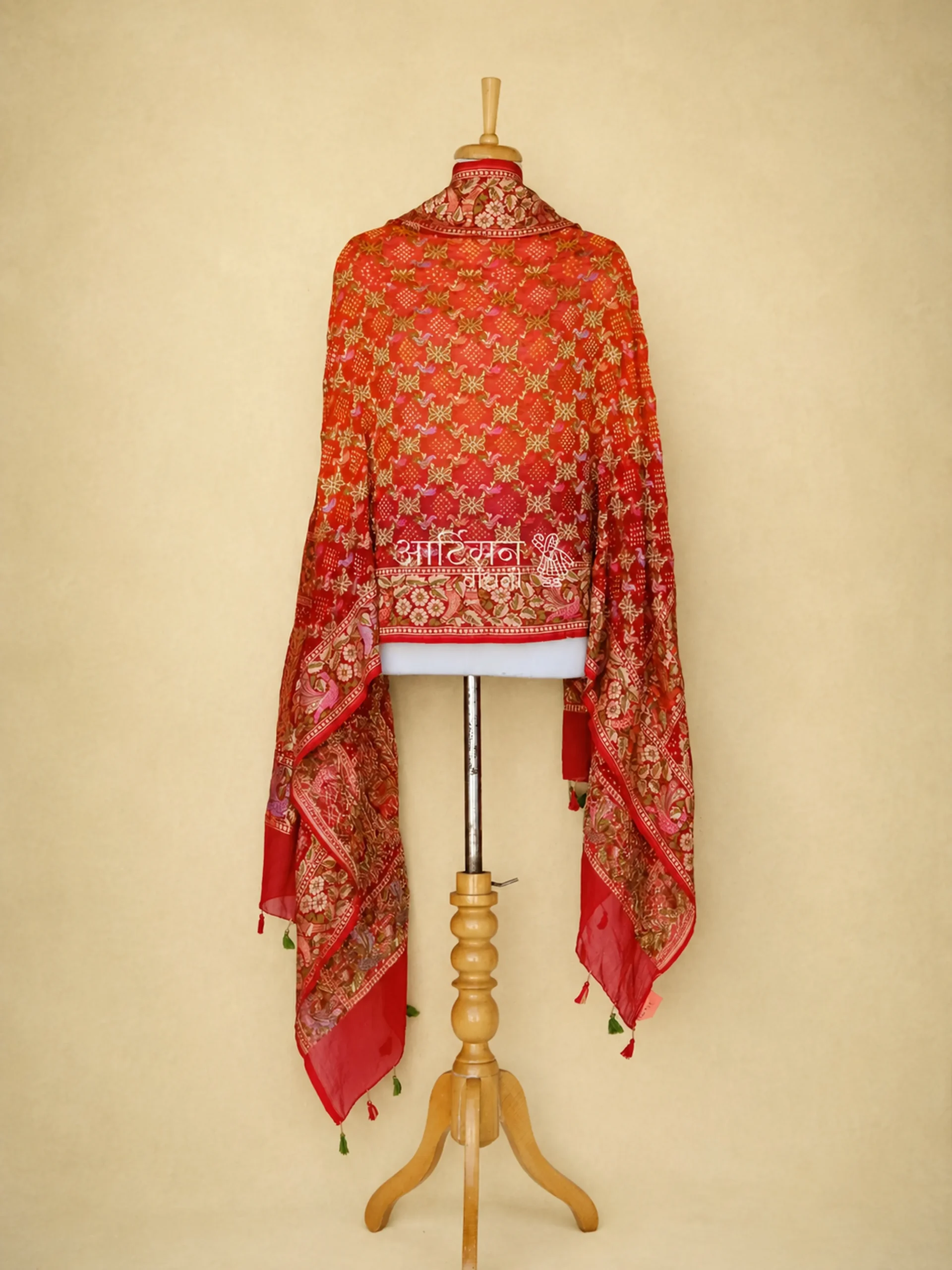 Neemzari Elegance - Pure Georgette Bandhani Dupatta with Fine Zari