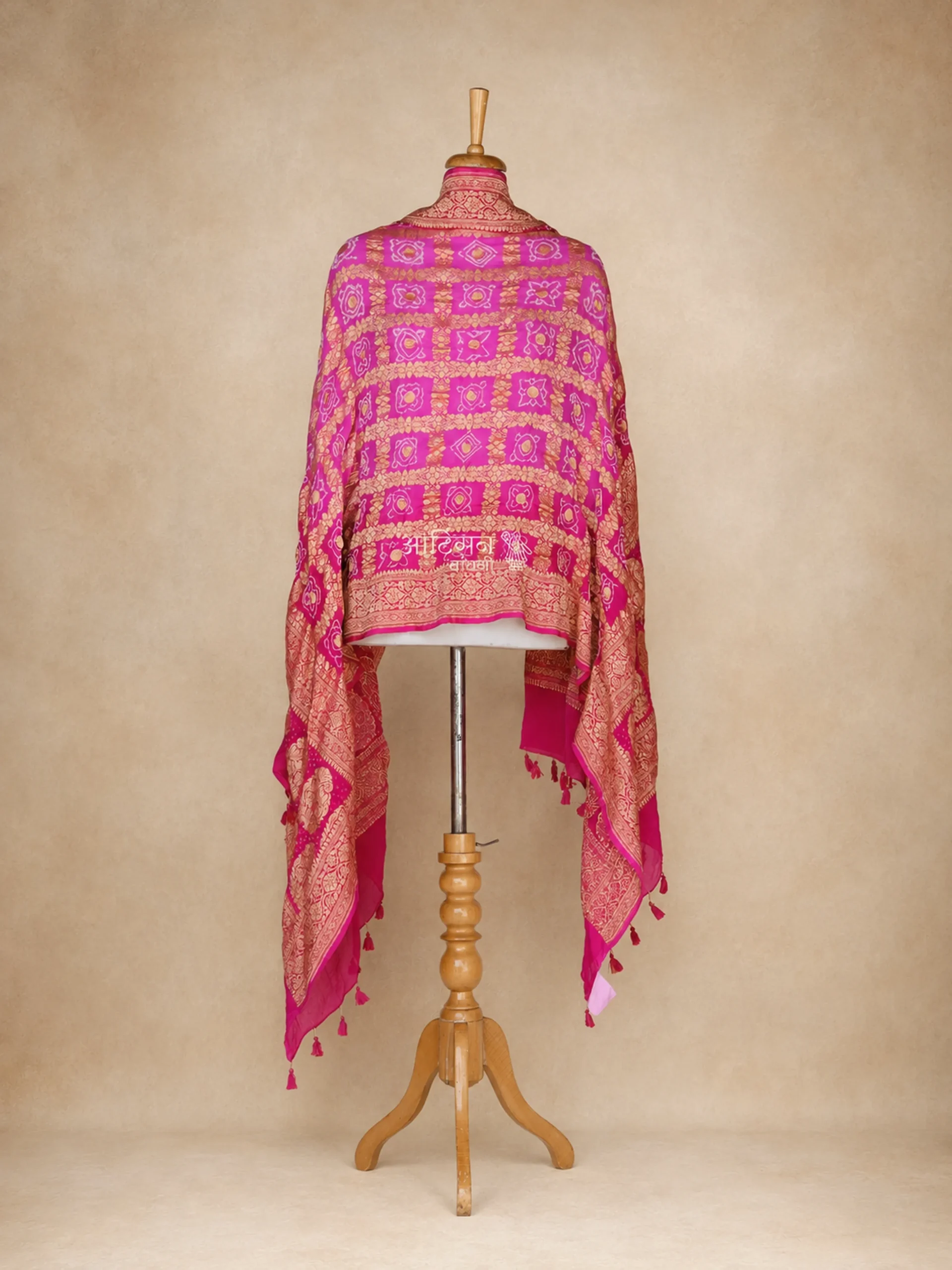 Rani Sunder - Fuchsia Pink Pure Chiffon Georgette Dupatta