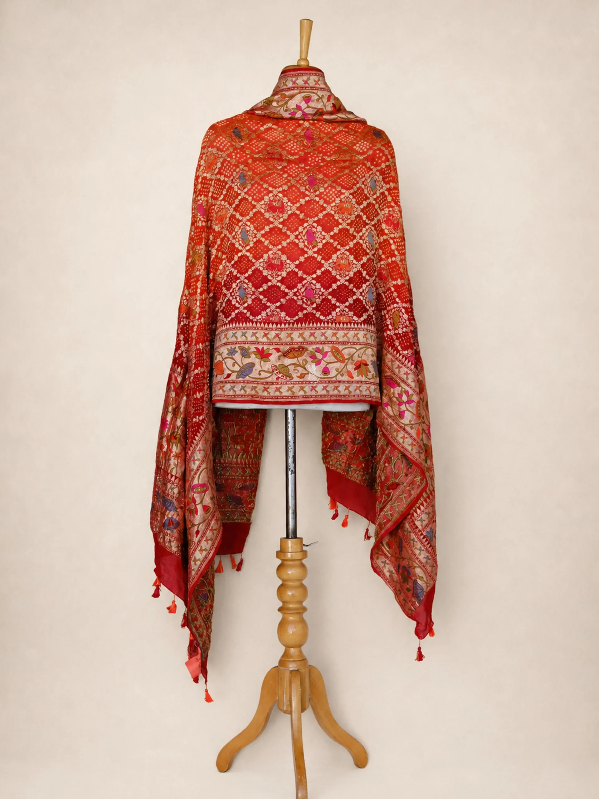Heavy Bridal Dupatta - Pure Georgette Kutchi Bandhej Pattern