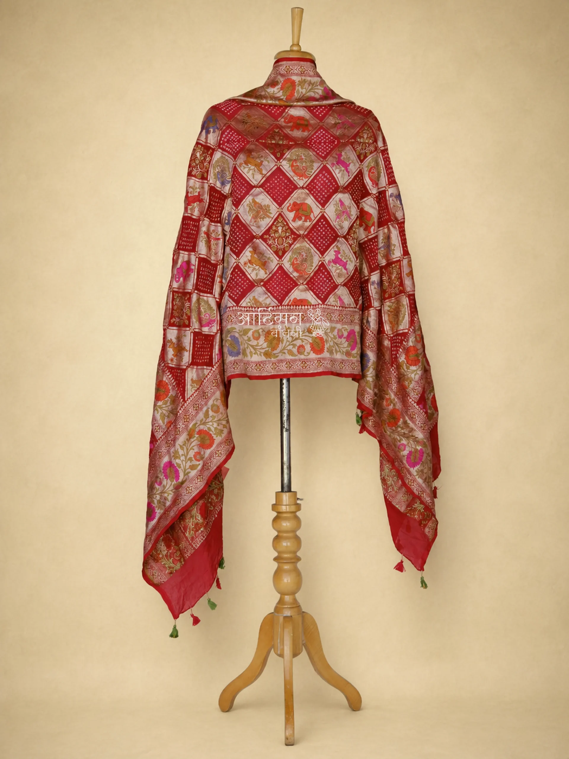 Crimson Heritage - Deep Red Pure Georgette Bandhani Dupatta