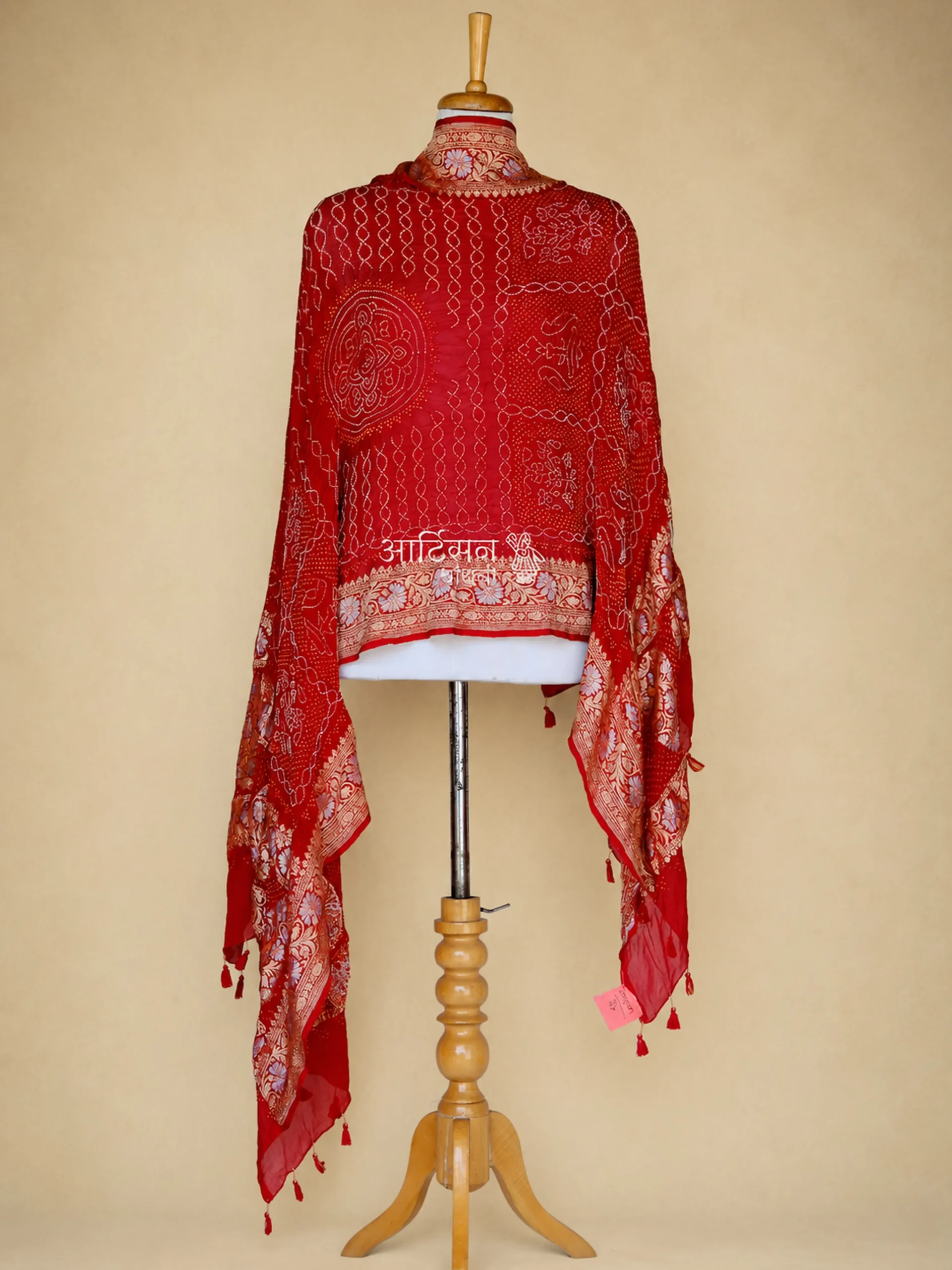 Crimson Pride - Deep Red Pure Chiffon Georgette Bandhani Dupatta