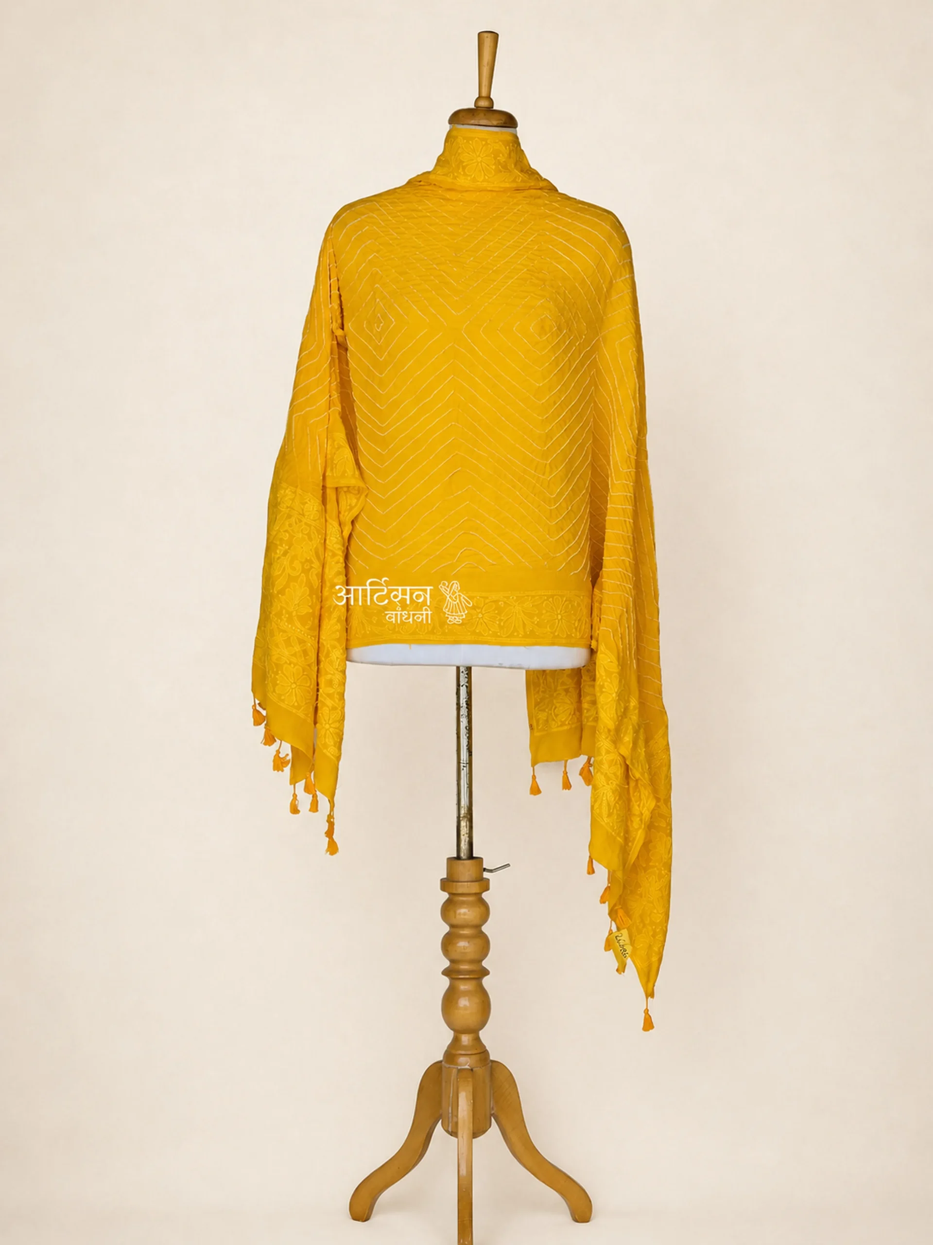 Basanti Glow - Yellow Haldi Bandhani Lakhnavi Fusion Dupatta