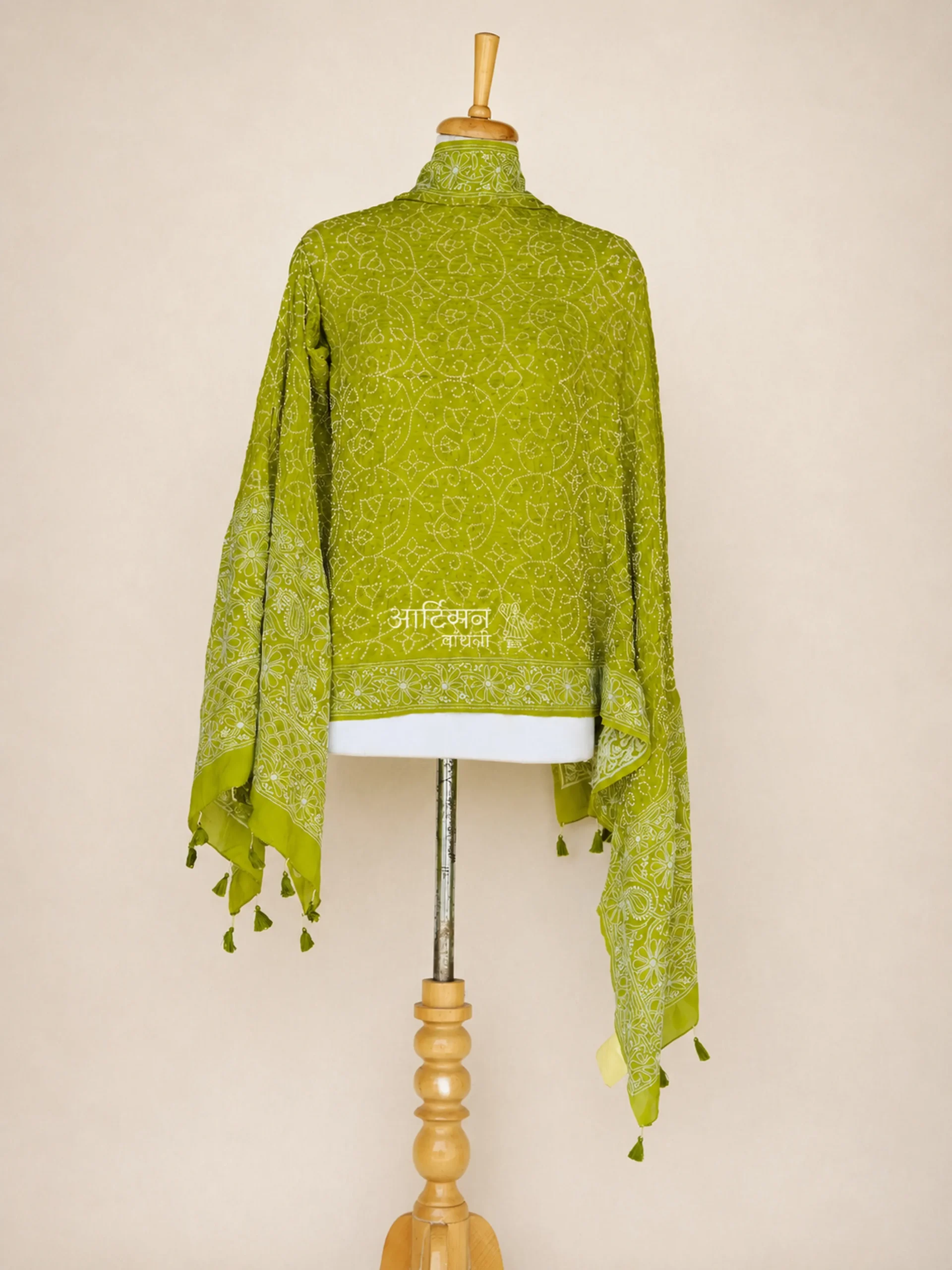 Heritage Masterpiece - Lakhnavi Chikankari Bandhej Fusion Dupatta