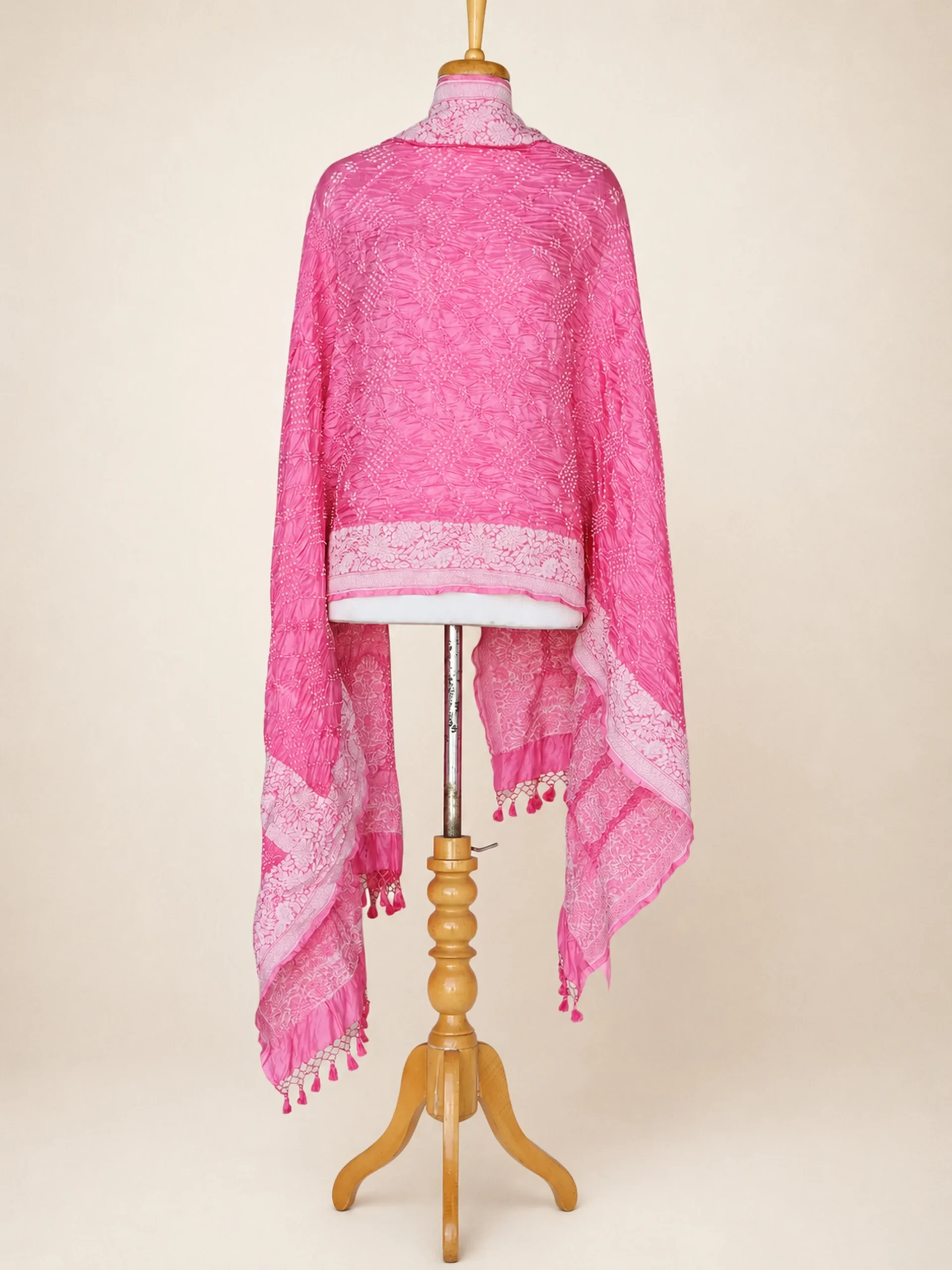 Handcrafted Lakhnavi Bandhej Dupatta - Pure Chanderi Cotton Silk
