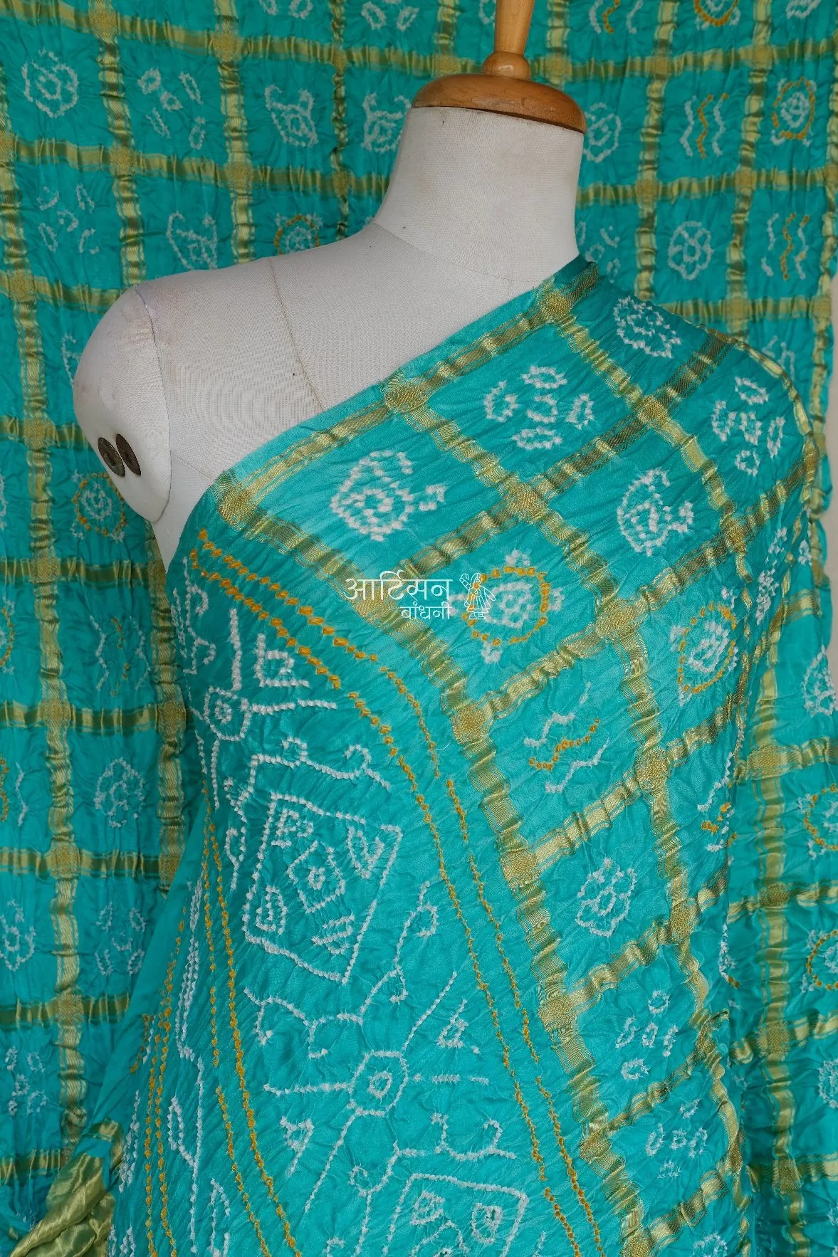 Crimson Bandhani Saree in Pure Gaji Silk