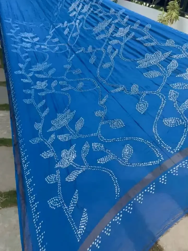 Chanderi Cotton Silk Saree with Bandhani Art