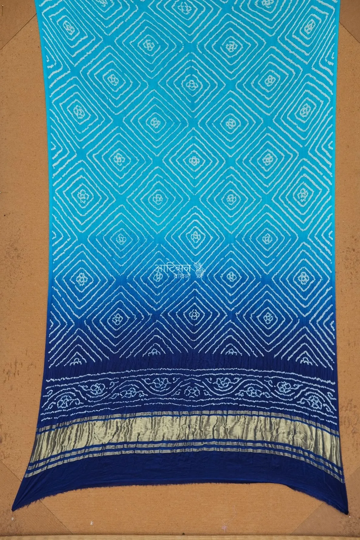 Traditional Blue Kutchi Bandhani Gaji Silk Dupatta