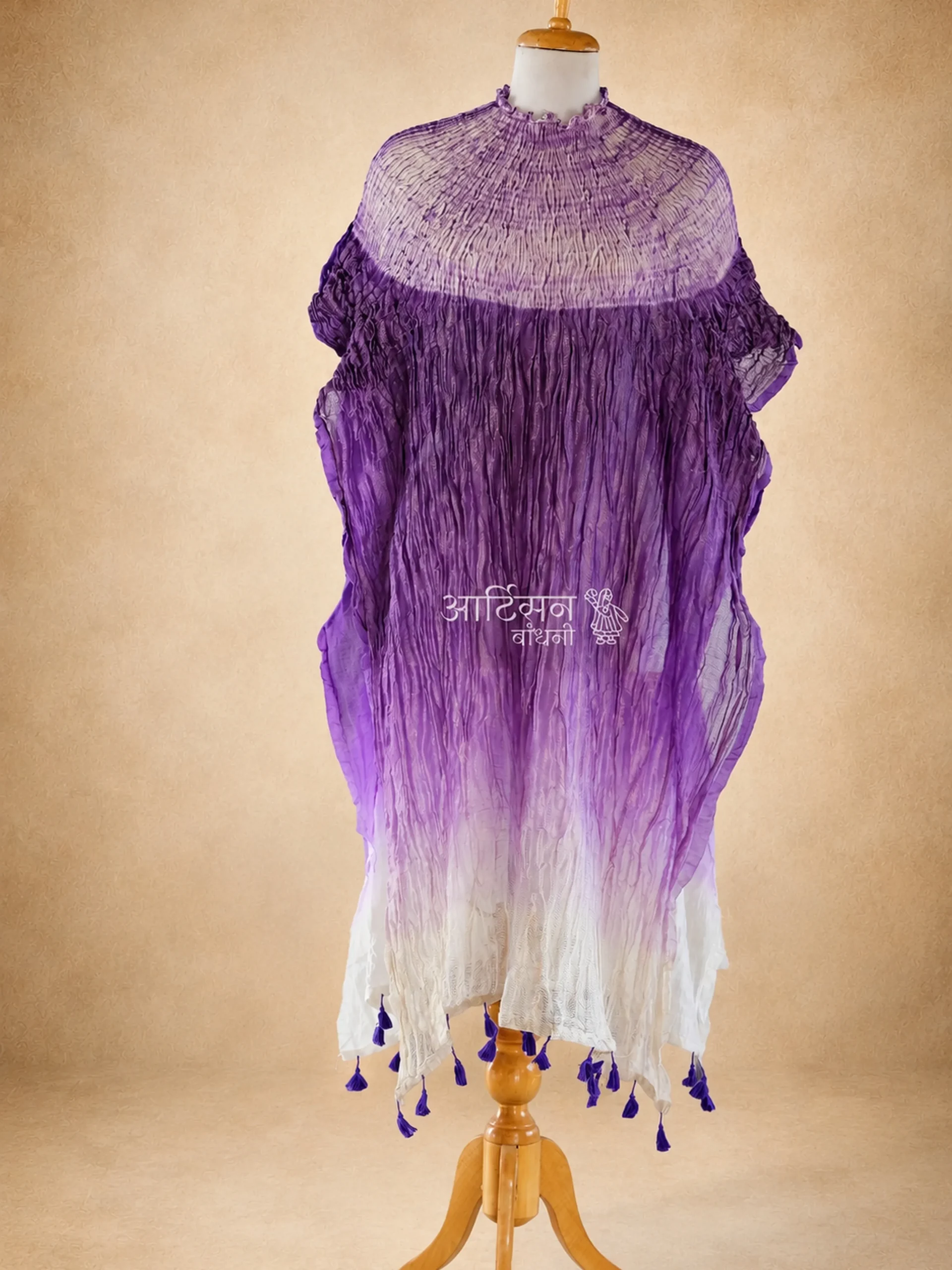 Shibori Purple  Front Tissue Chanderi Kaftan