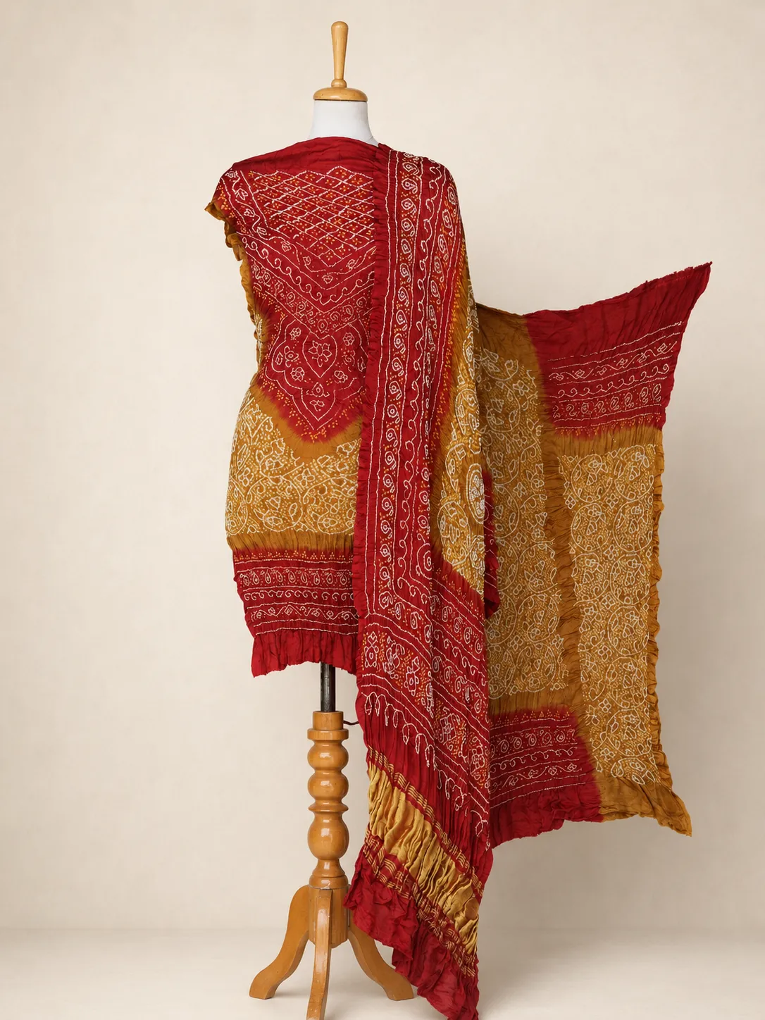 Luxury Pure Gaji Silk Unstitched Suit Set – Shades of Red and Brown