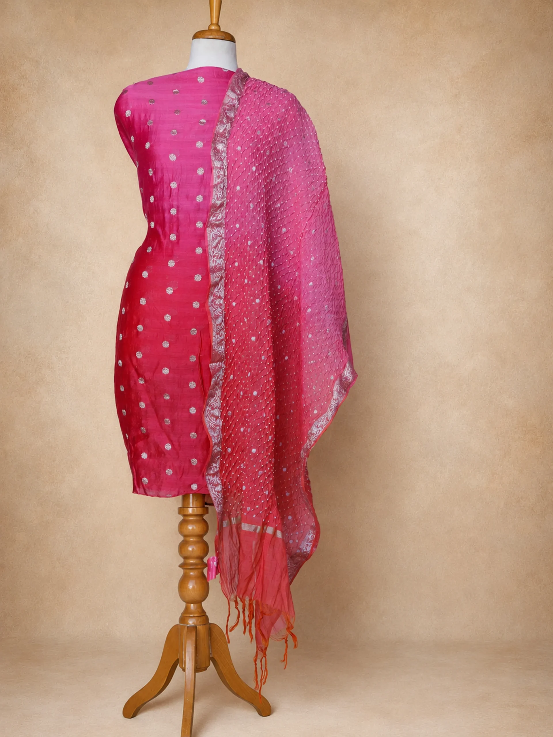 Elite Raw Silk Apparel Canvas with Fine Chanderi – Peach & Pink