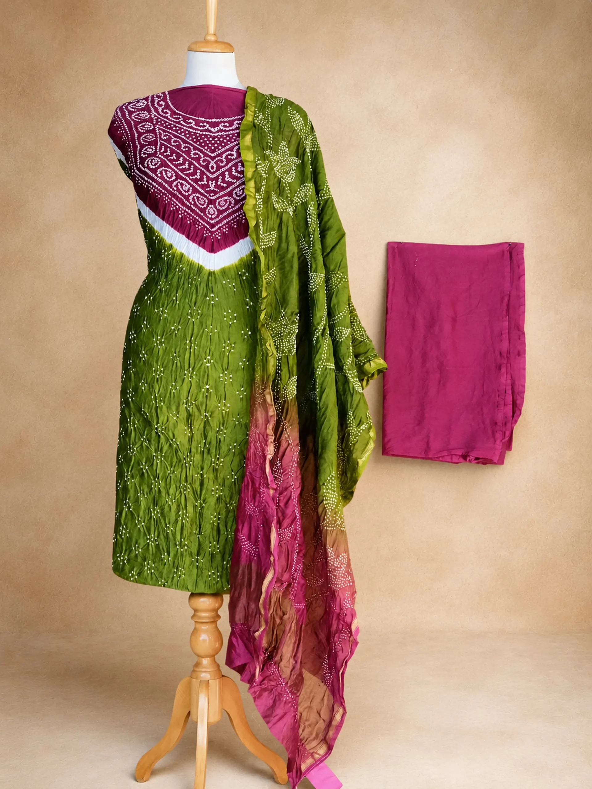 Pure Chanderi Cotton Silk Bandhani Ensemble