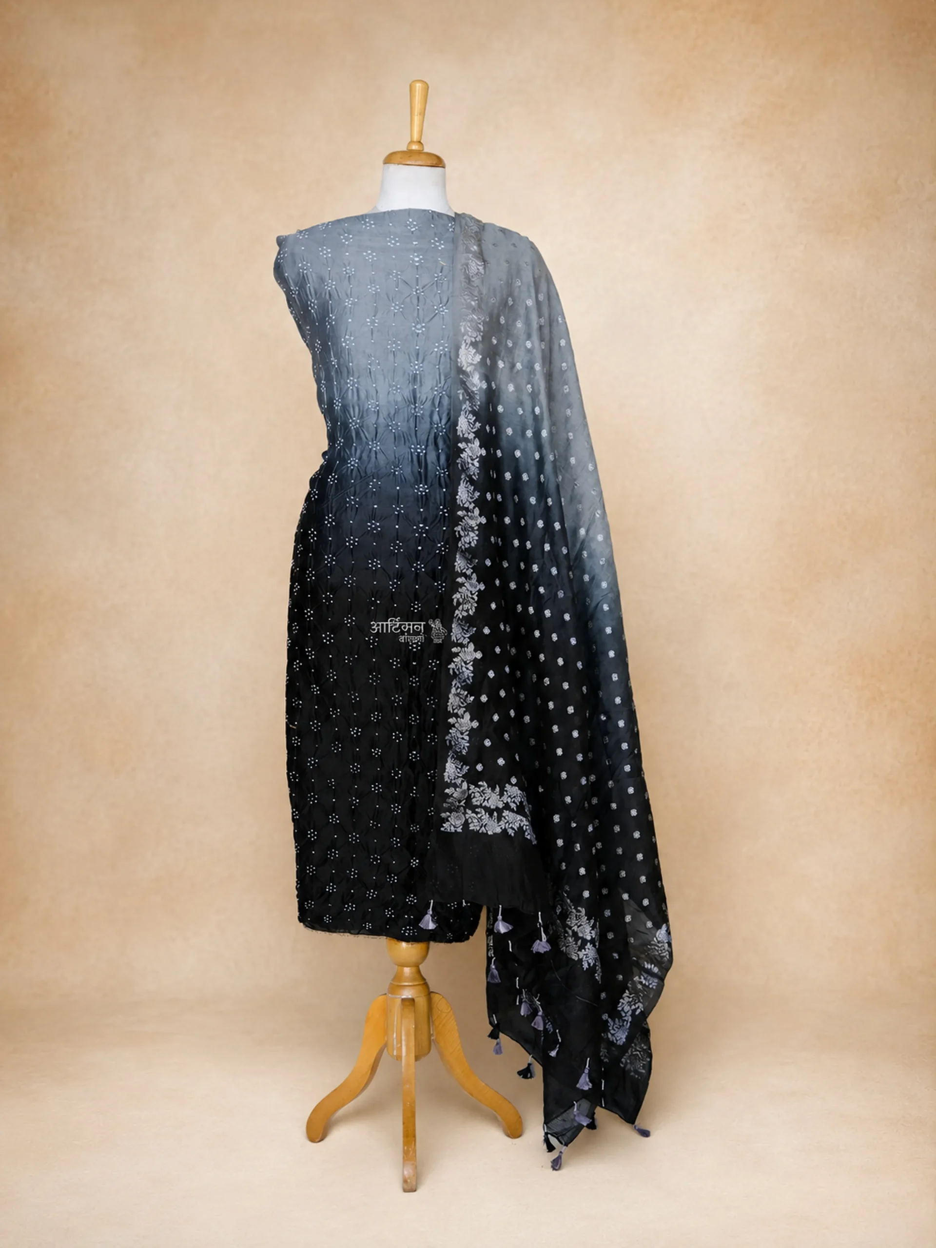 The Eclipse Collection – Pure Munga Silk Ensemble in Shades of Black and Grey