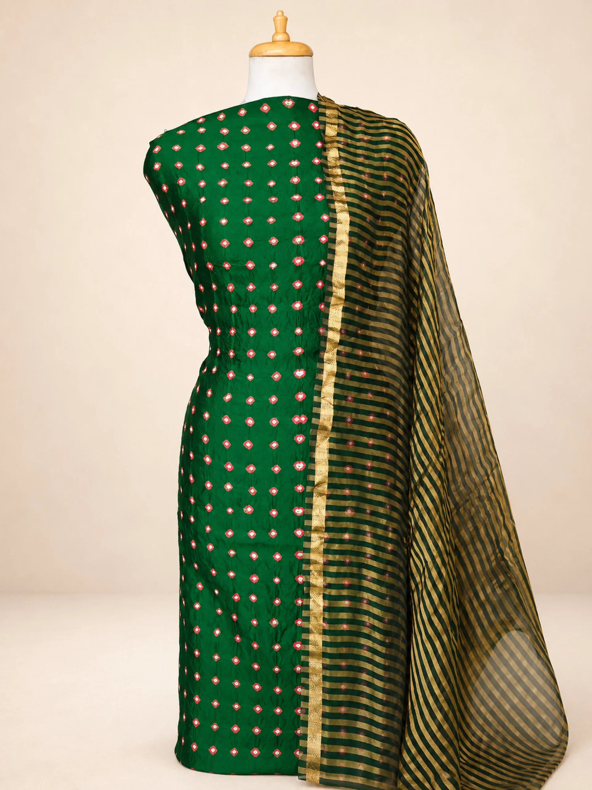 Emerald Green Chiniya Silk Fabric Set for Designer Co-ords & Suits