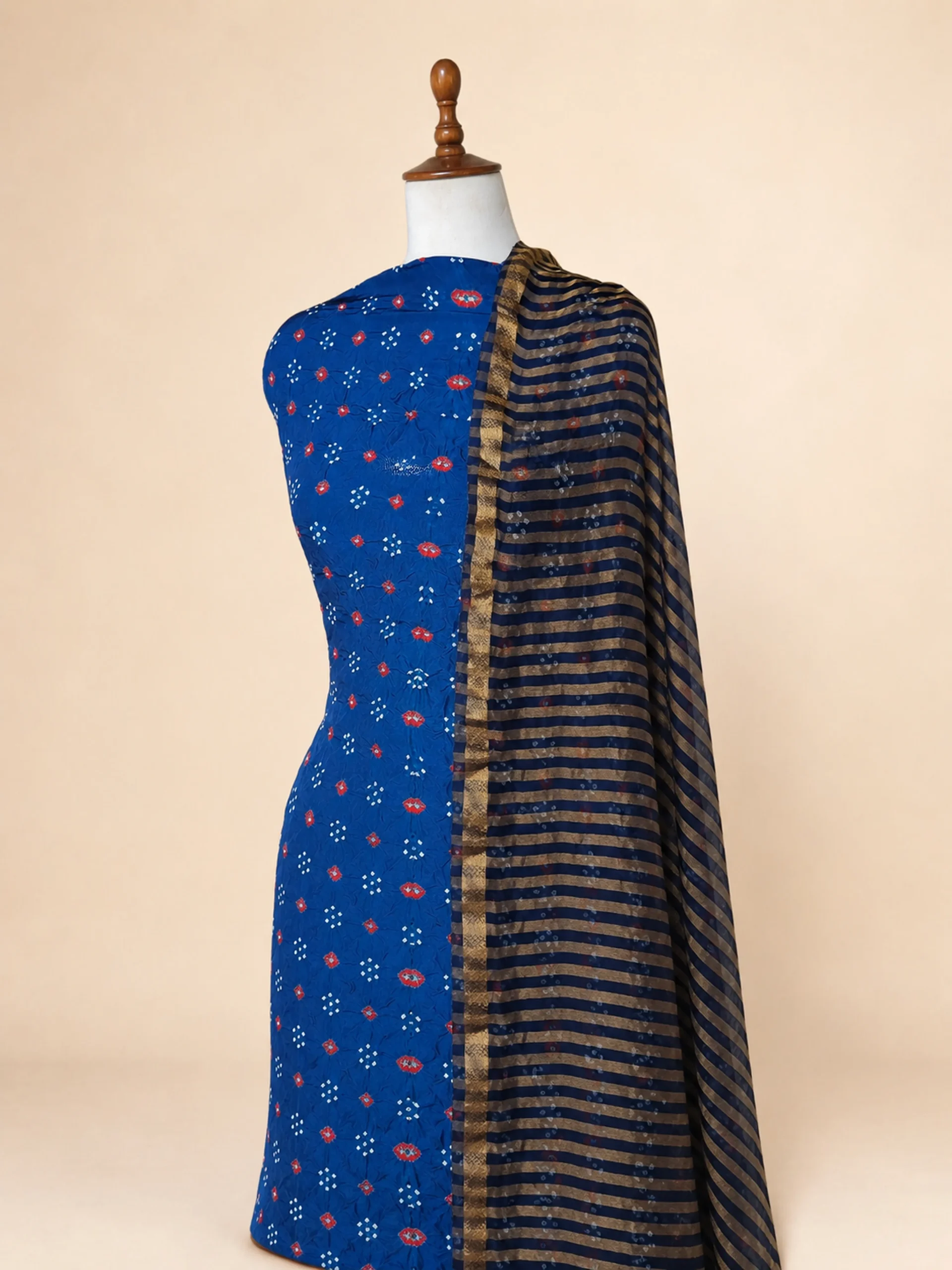 Premium Blue & Red Chanderi Silk Cotton Material for All-Weather Luxury
