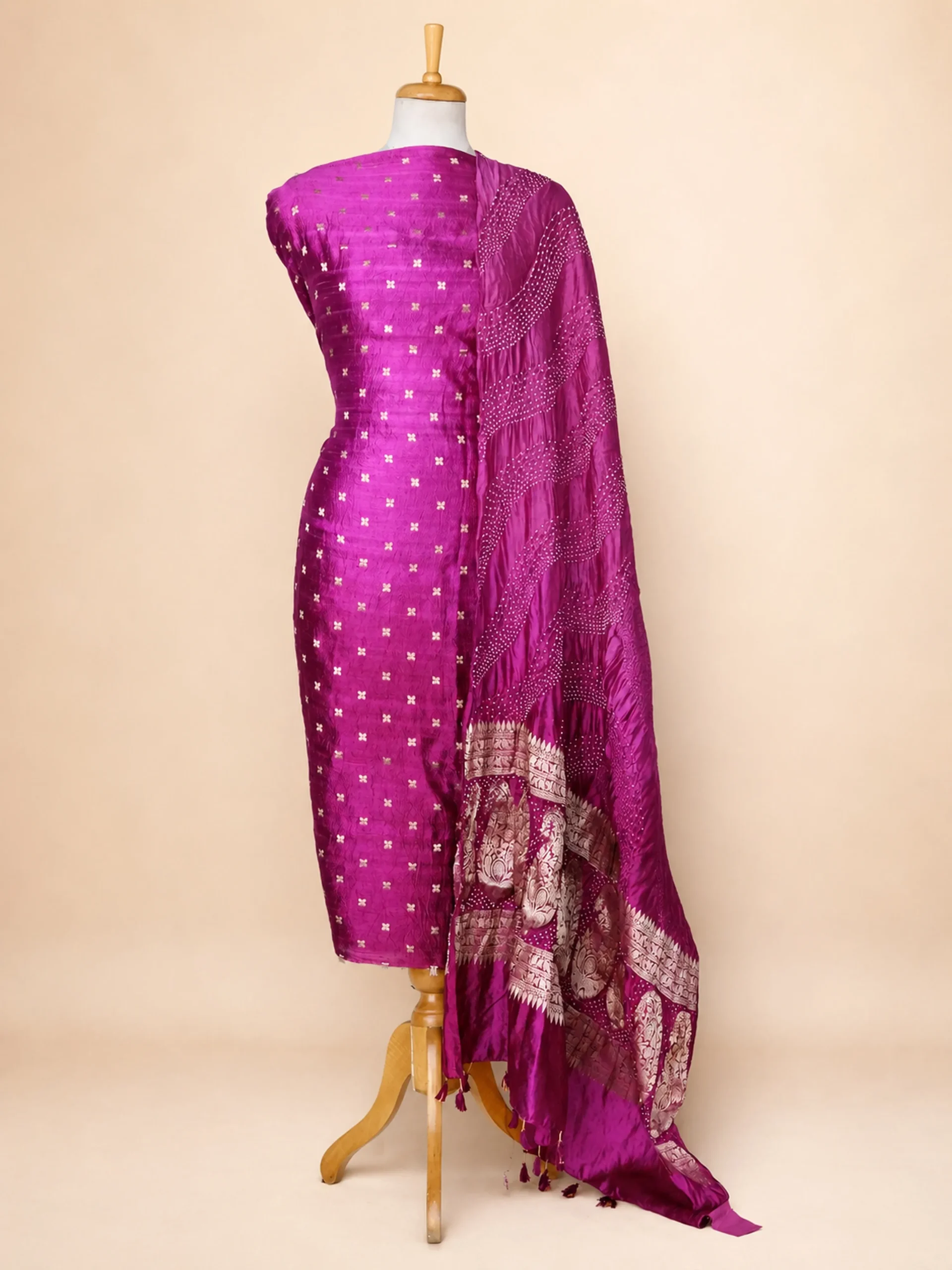 Motif-Detailed Raw Silk Three-Piece Festive Co-ord Set Fabric