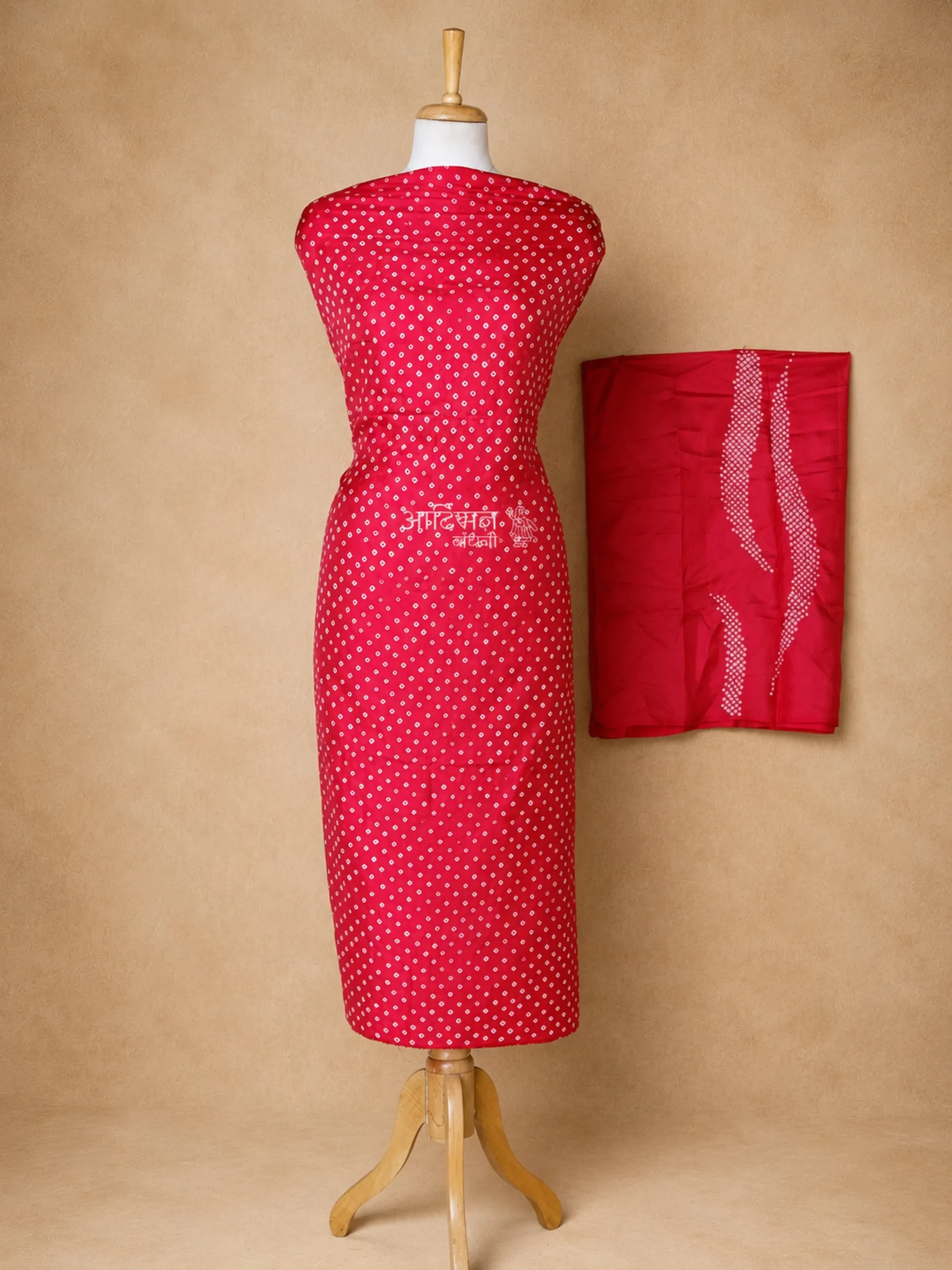 Artisanal Pure Silk Fabric in Scarlet Red Tones