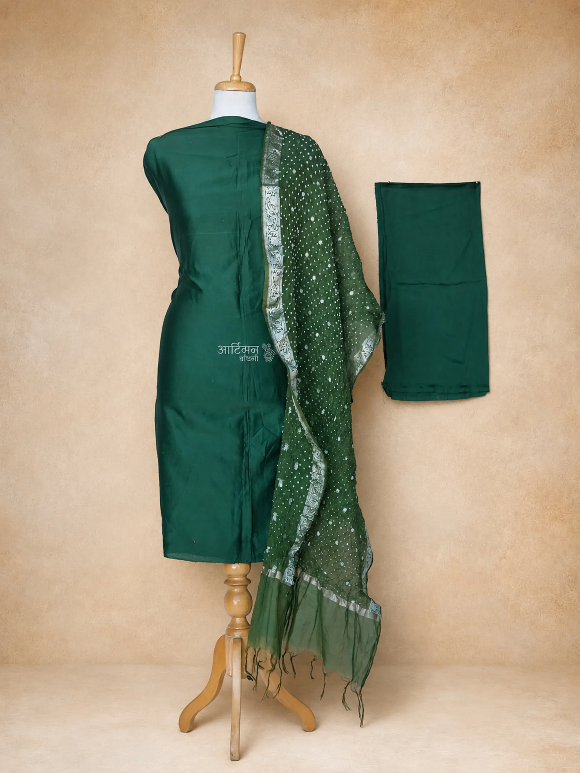 Heirloom Pure Chanderi Cotton Silk Ensemble in Shades of Green